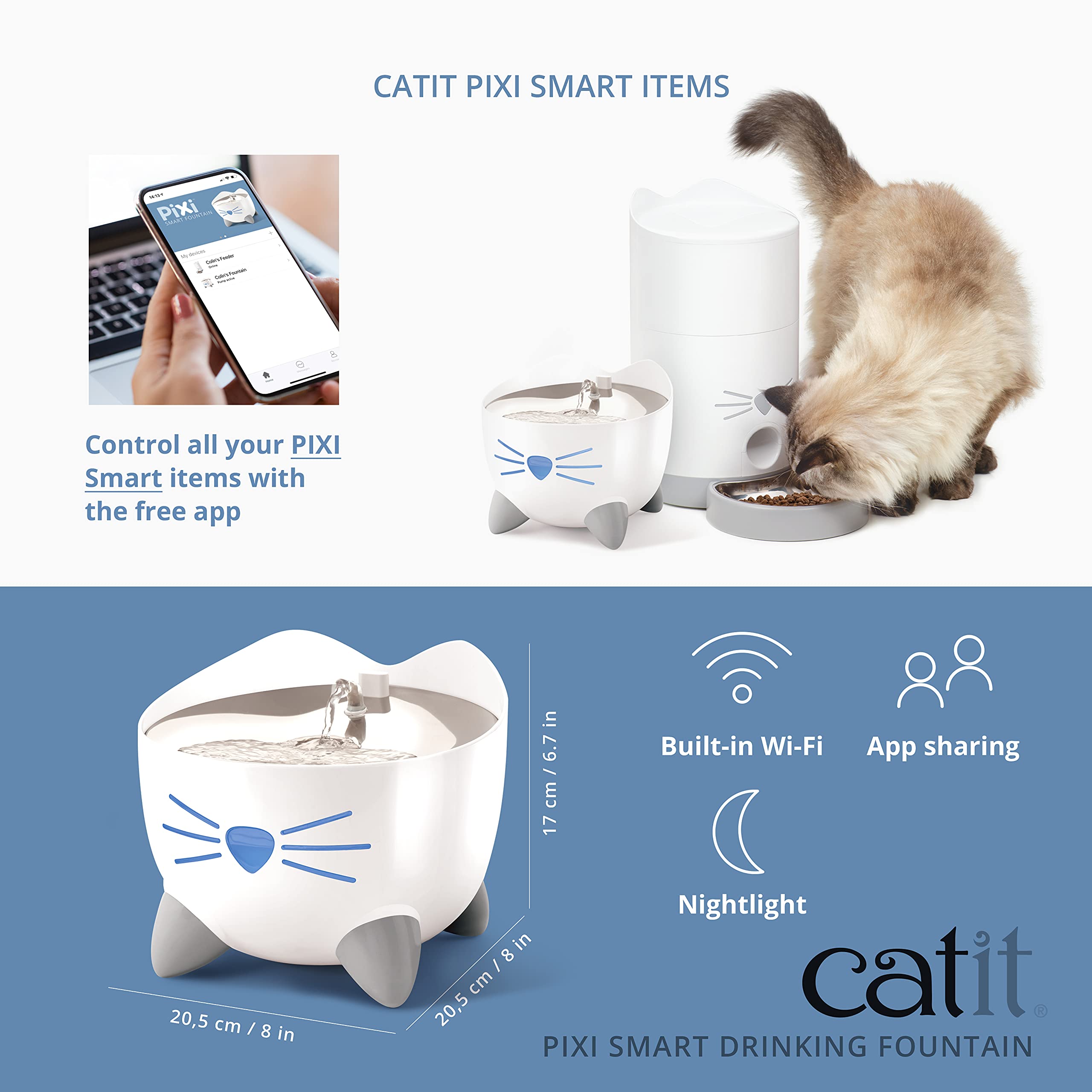 Aplicación móvil de Catit PIXI para control remoto y notificaciones.
