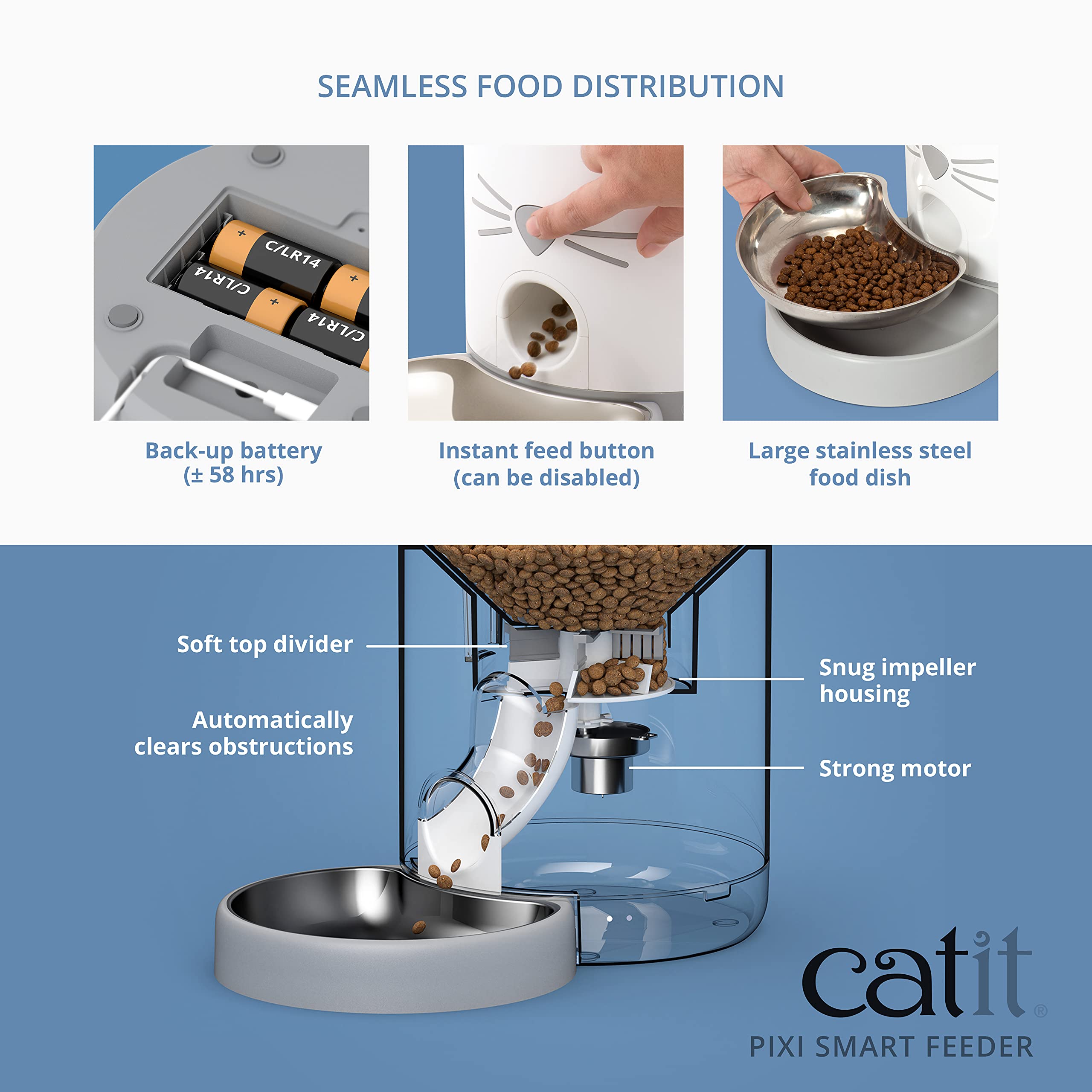 Catit PIXI Smart Feeder con conectividad inalámbrica para control remoto.