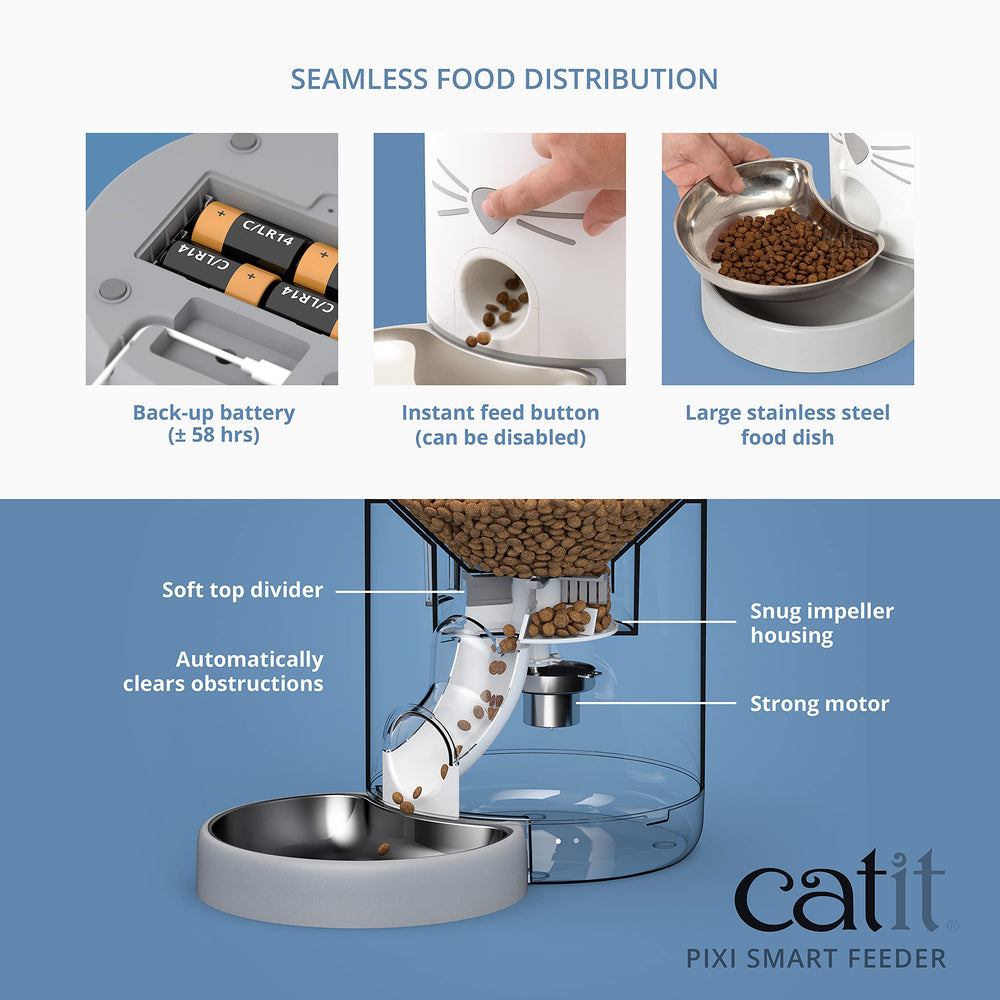 Catit PIXI Smart Feeder con conectividad inalámbrica para control remoto.
