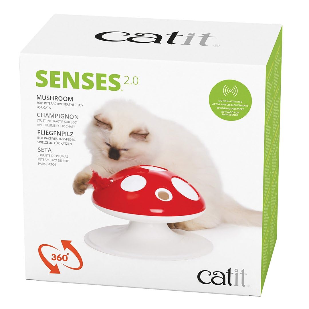 Catit Senses 2.0 Mushroom, juguete pluma interactivo 360, ideal para estimular juego activo