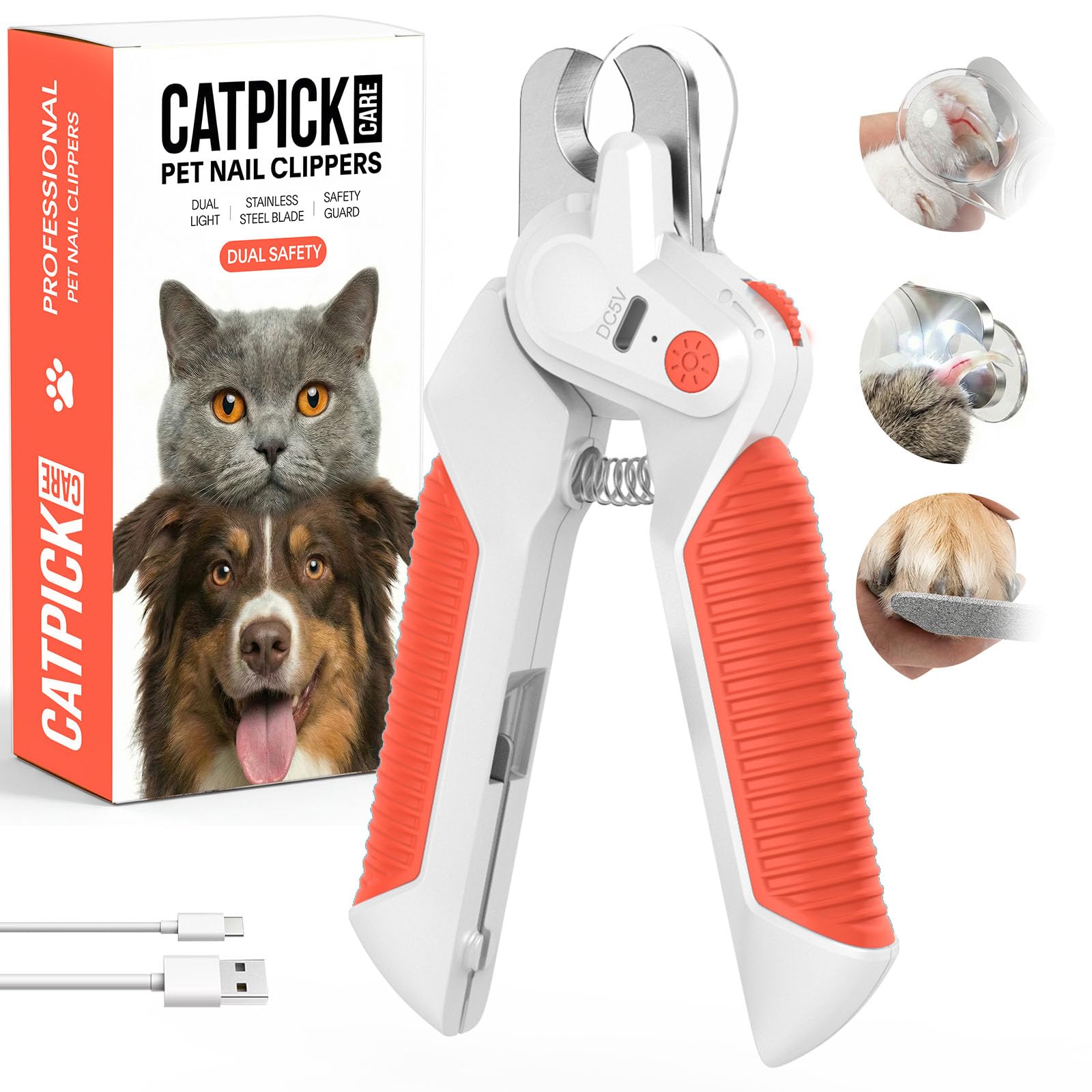 Catpick care: clipe uñas con luz LED ajustable para visibilidad clara durante el recorte