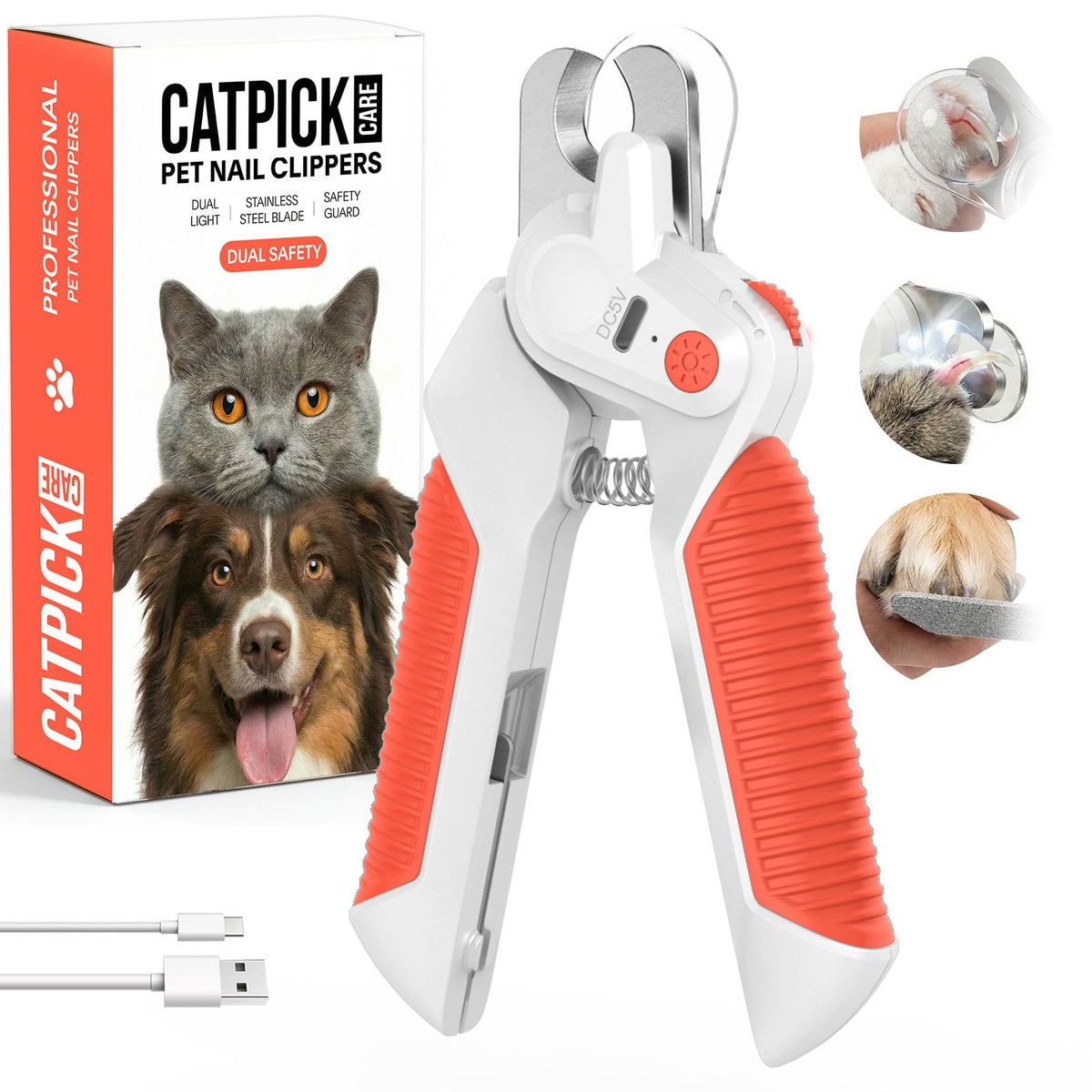 Catpick care: clipe uñas con luz LED ajustable para visibilidad clara durante el recorte