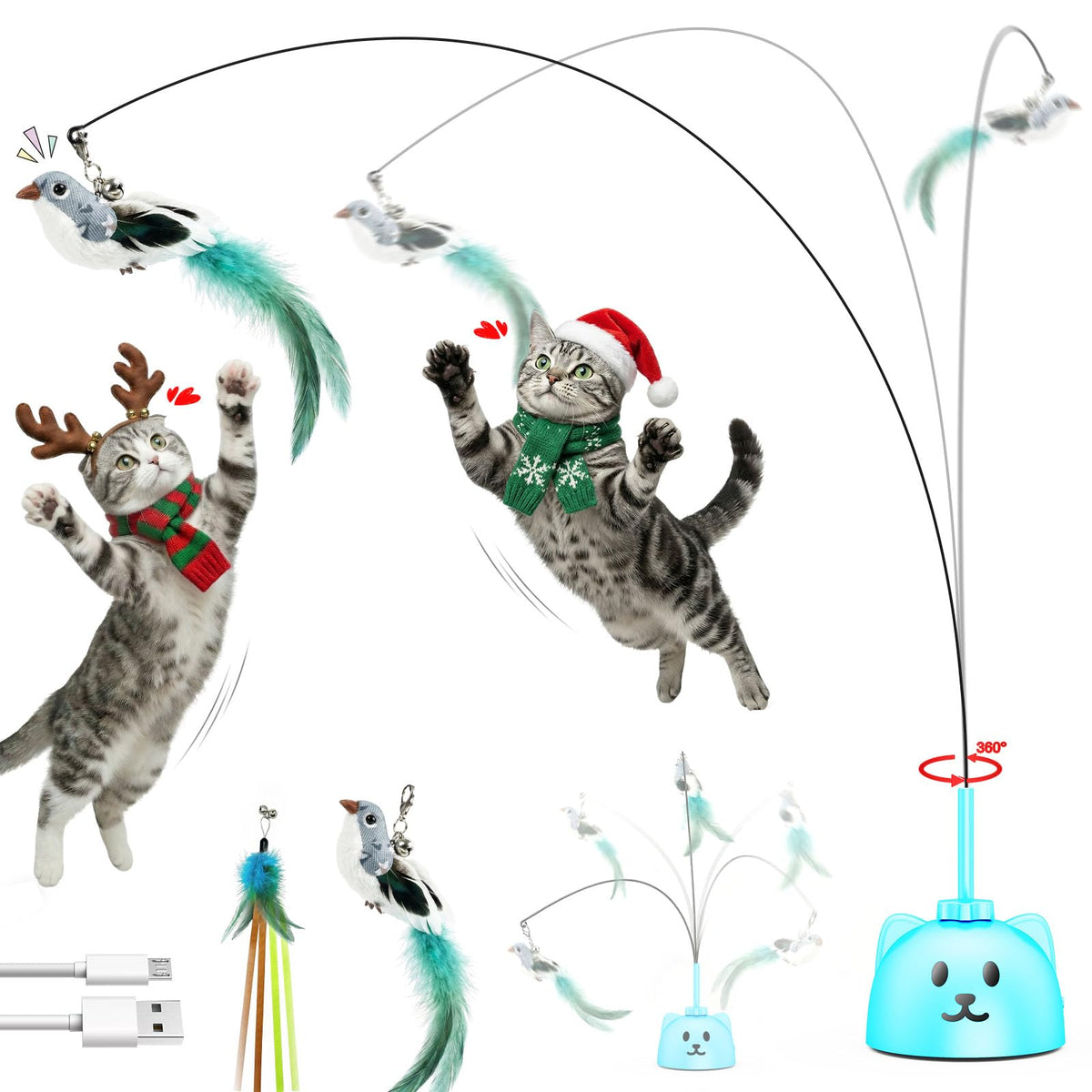 Catpick joy juguete interactivo con giro 360° para gatos, entretenimiento silencioso dentro de casa