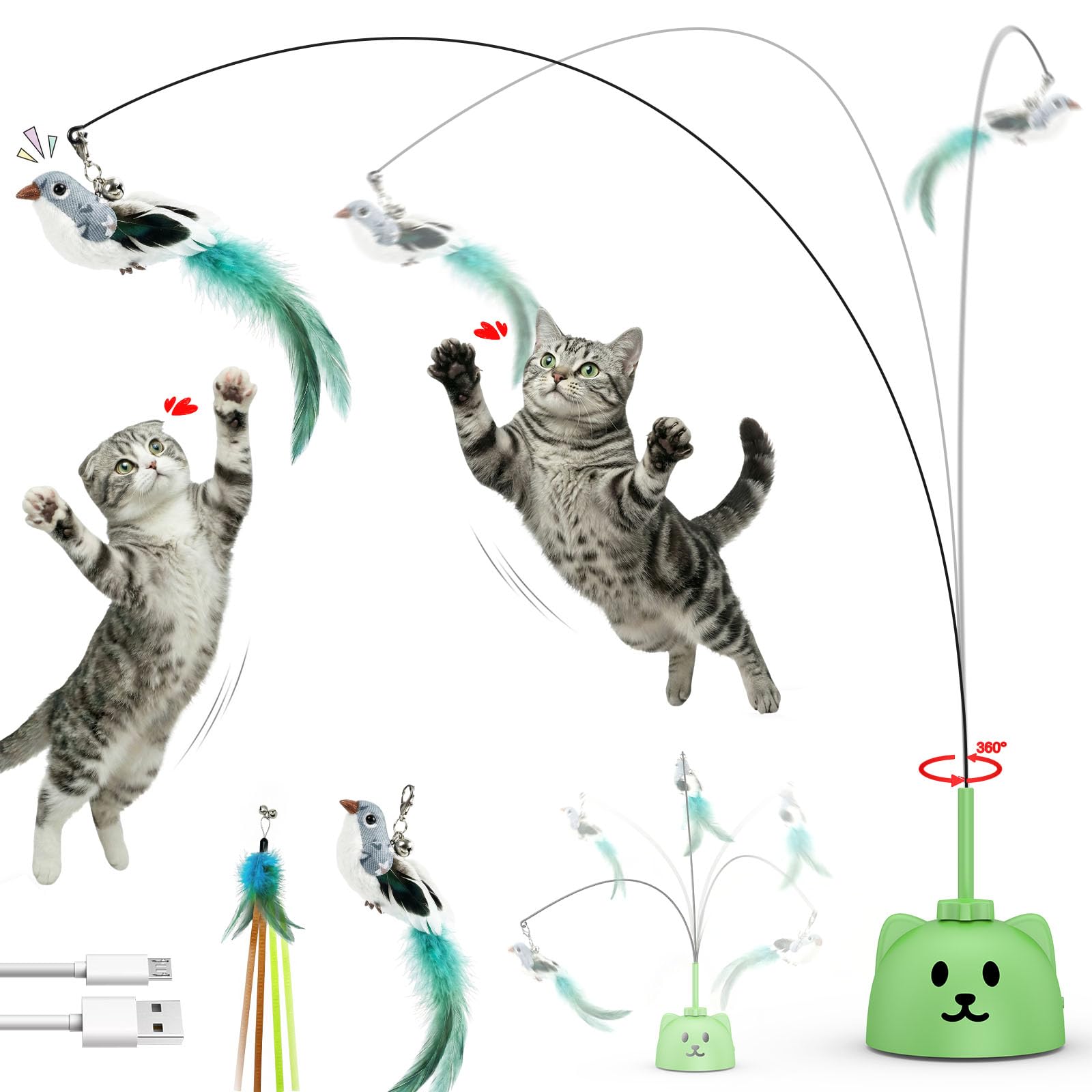 Catpick Joy varita con pluma 360° giratoria para juego seguro en interiores