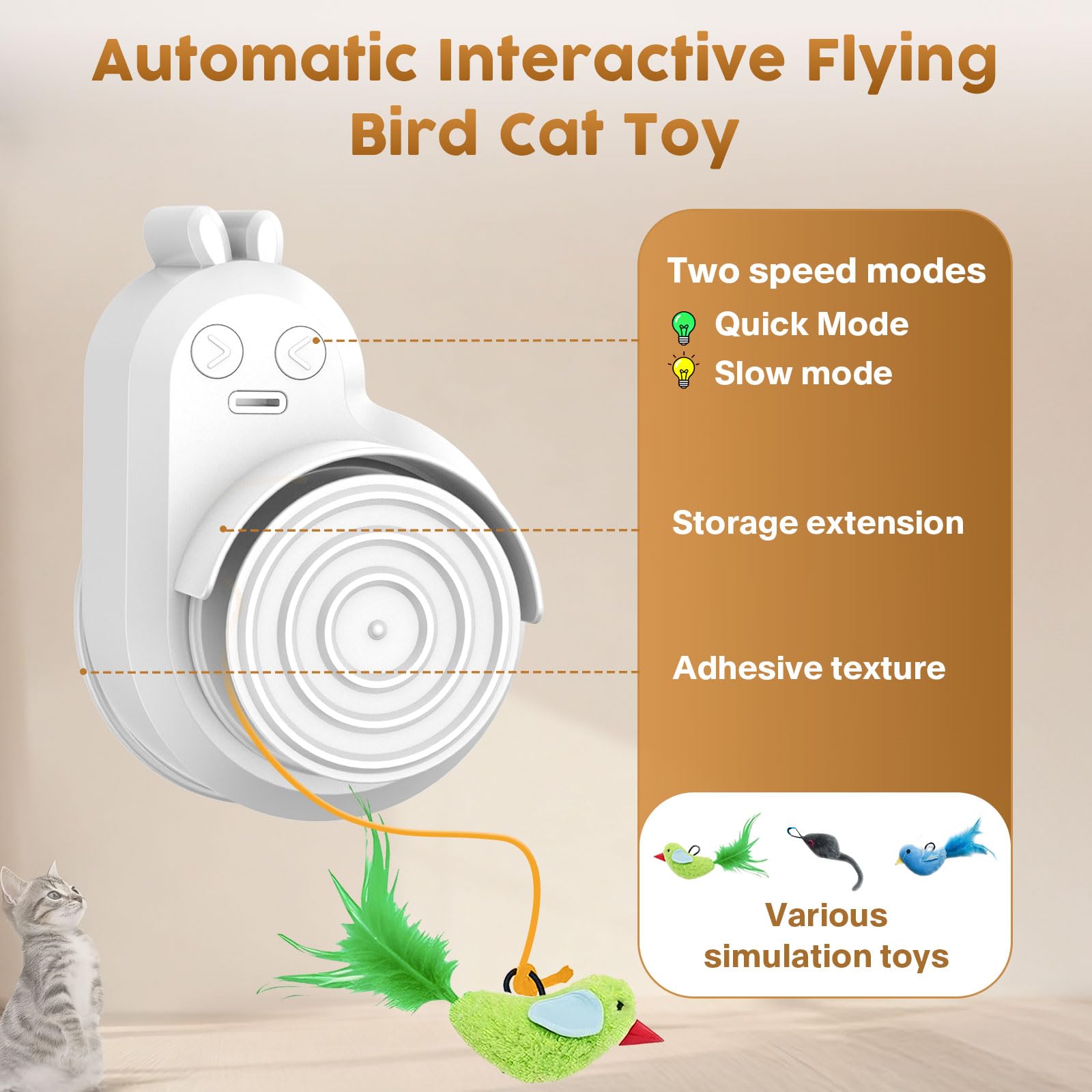 Catpick toy carga USB-C para sesiones rápidas y listas para usar.