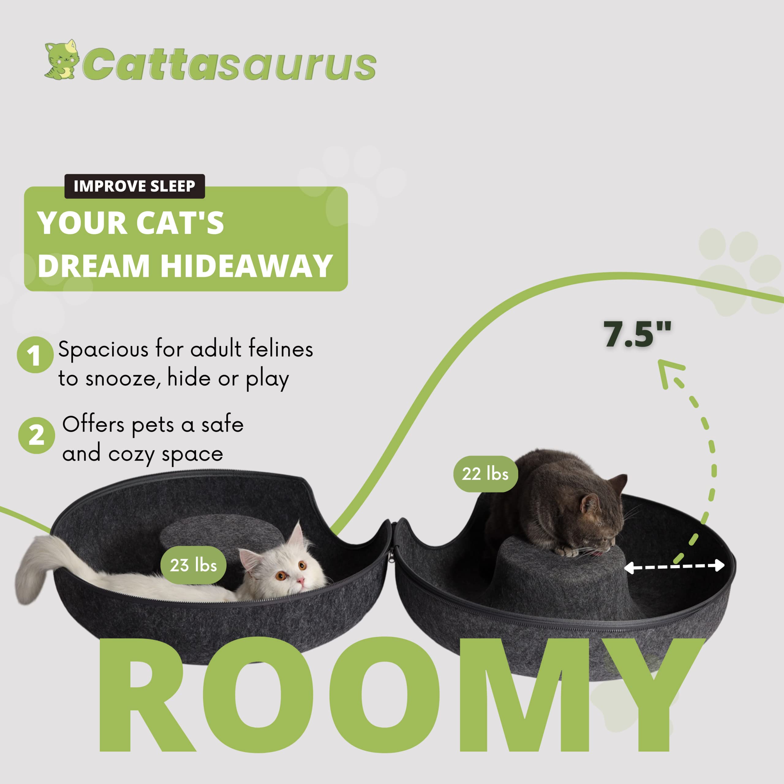 Cattasaurus Peekaboo: espacio amplio para gatos grandes y múltiples mascotas.
