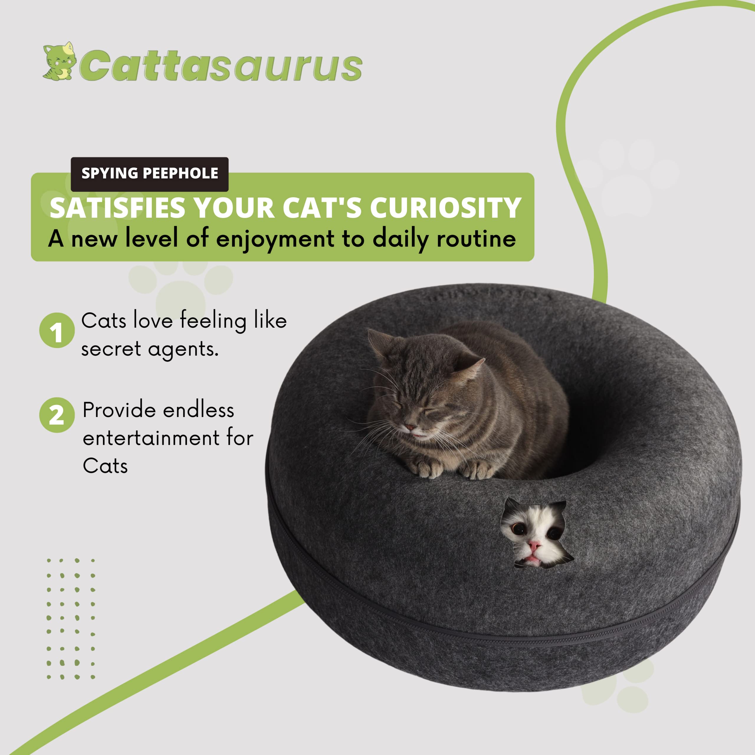 Cattasaurus Peekaboo: limpieza fácil del túnel desmontable para higiene continua.
