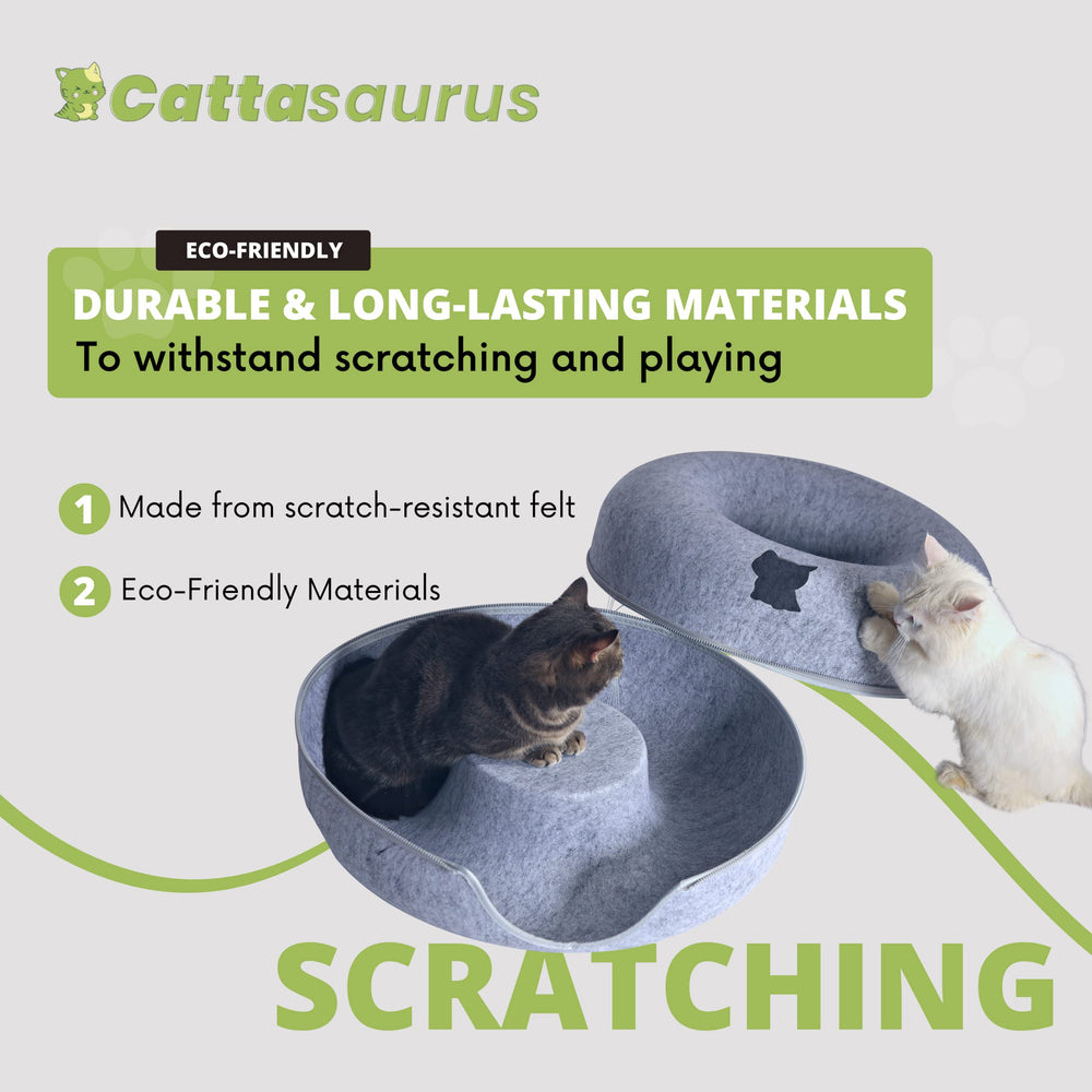 Cattasaurus Peekaboo: tunel-cama para gatos con espacio amplio para juego.