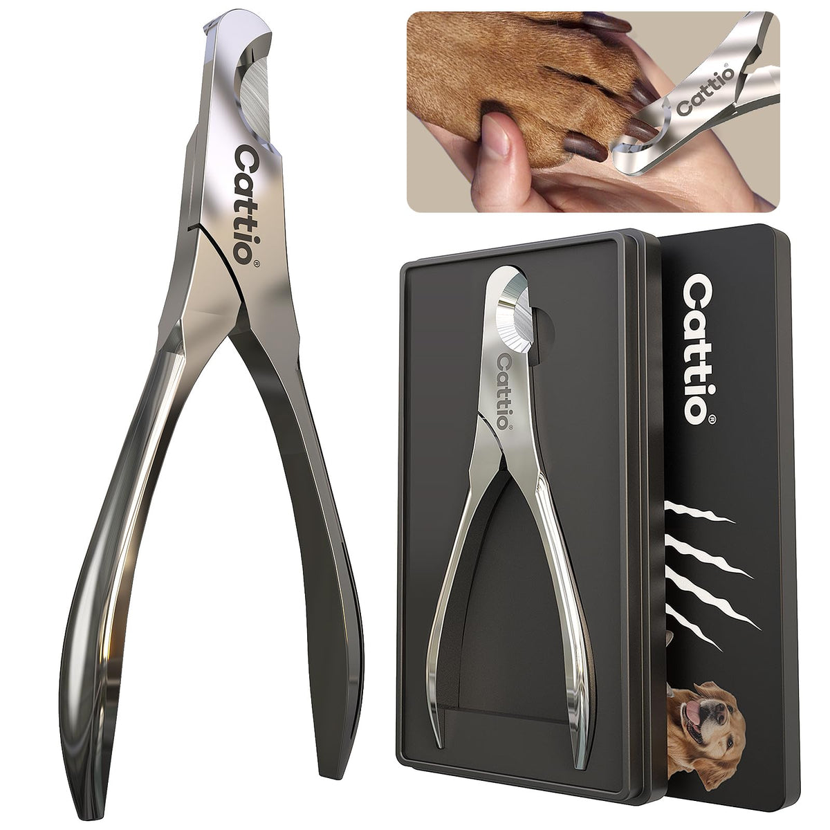 Cattio corta uñas de perro con acero inoxidable para uñas gruesas.
