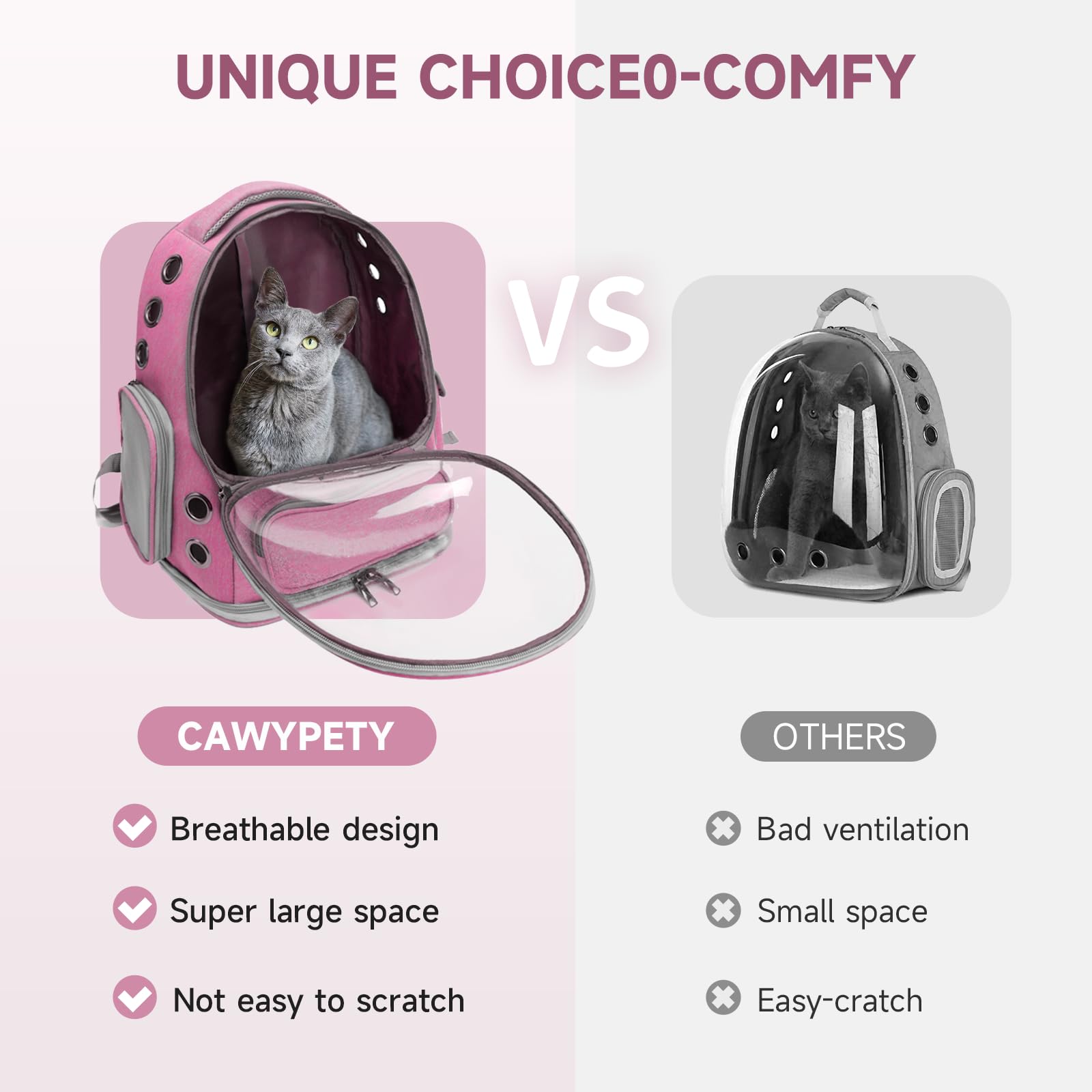Mochila Cawypety para gatos con espacio amplio para mascotas de hasta 5,5 kg.