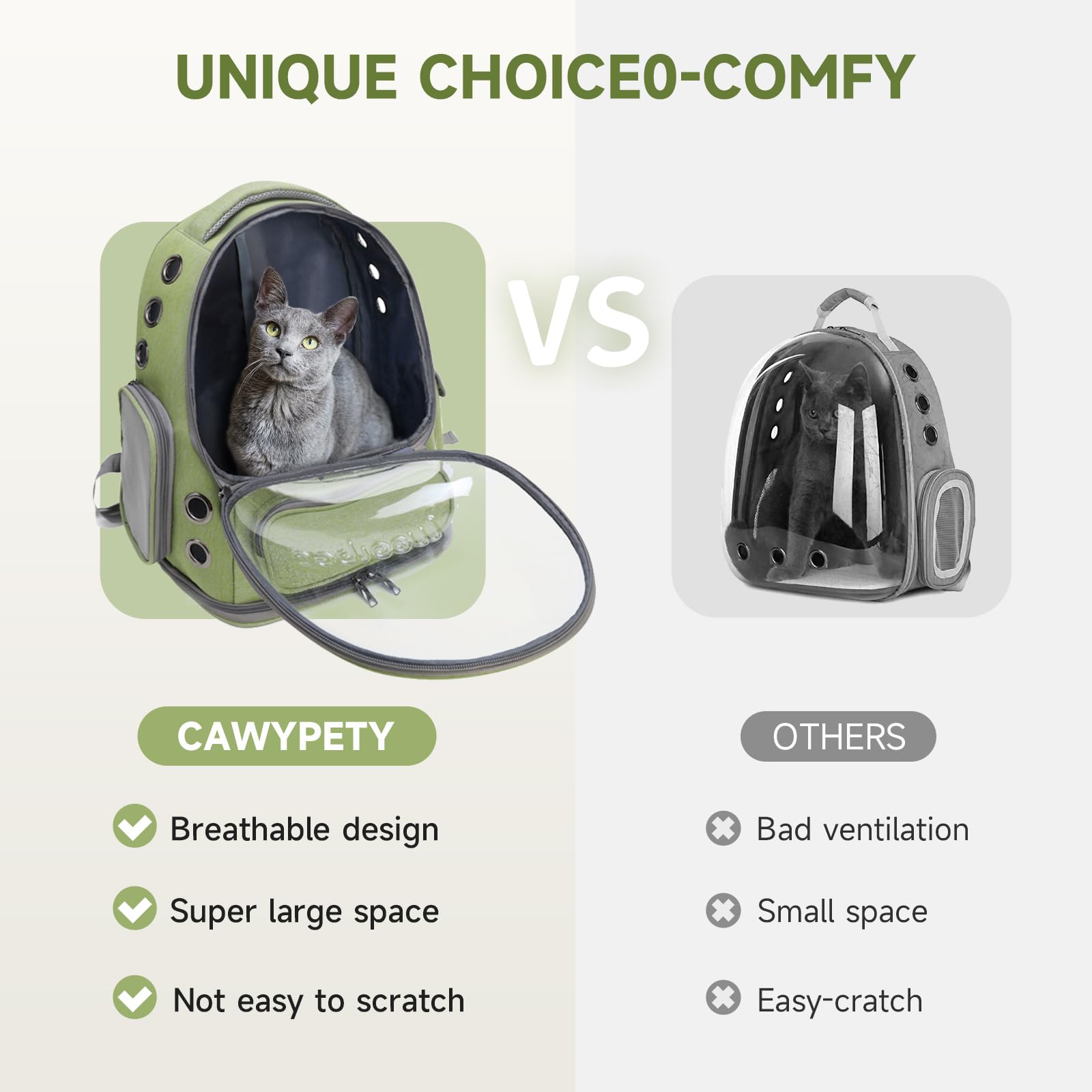 Interior espacioso de la mochila Cawypety para gatos, ideal para moverse