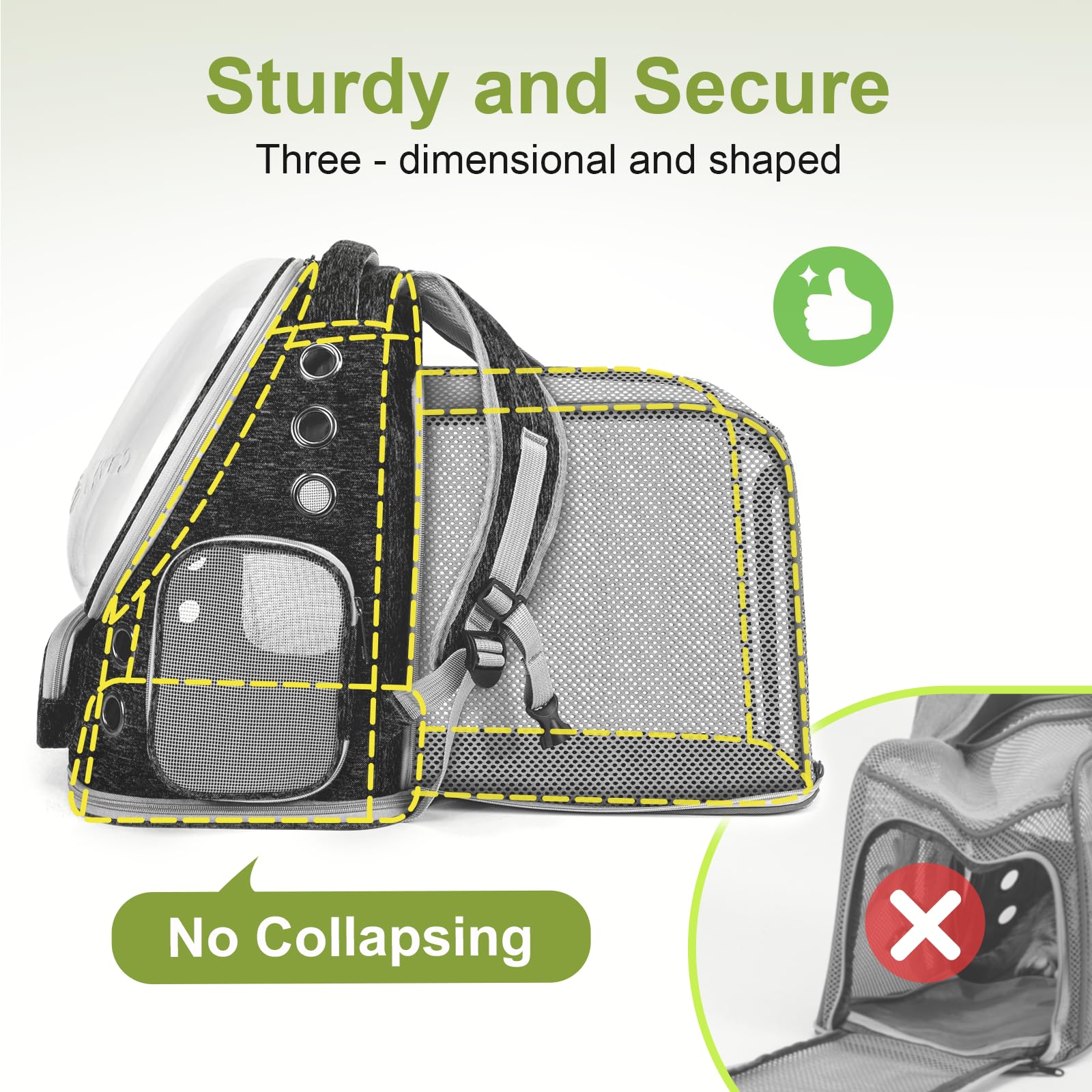 Bolsillos laterales Cawypety y orificios para colgar accesorios esenciales.