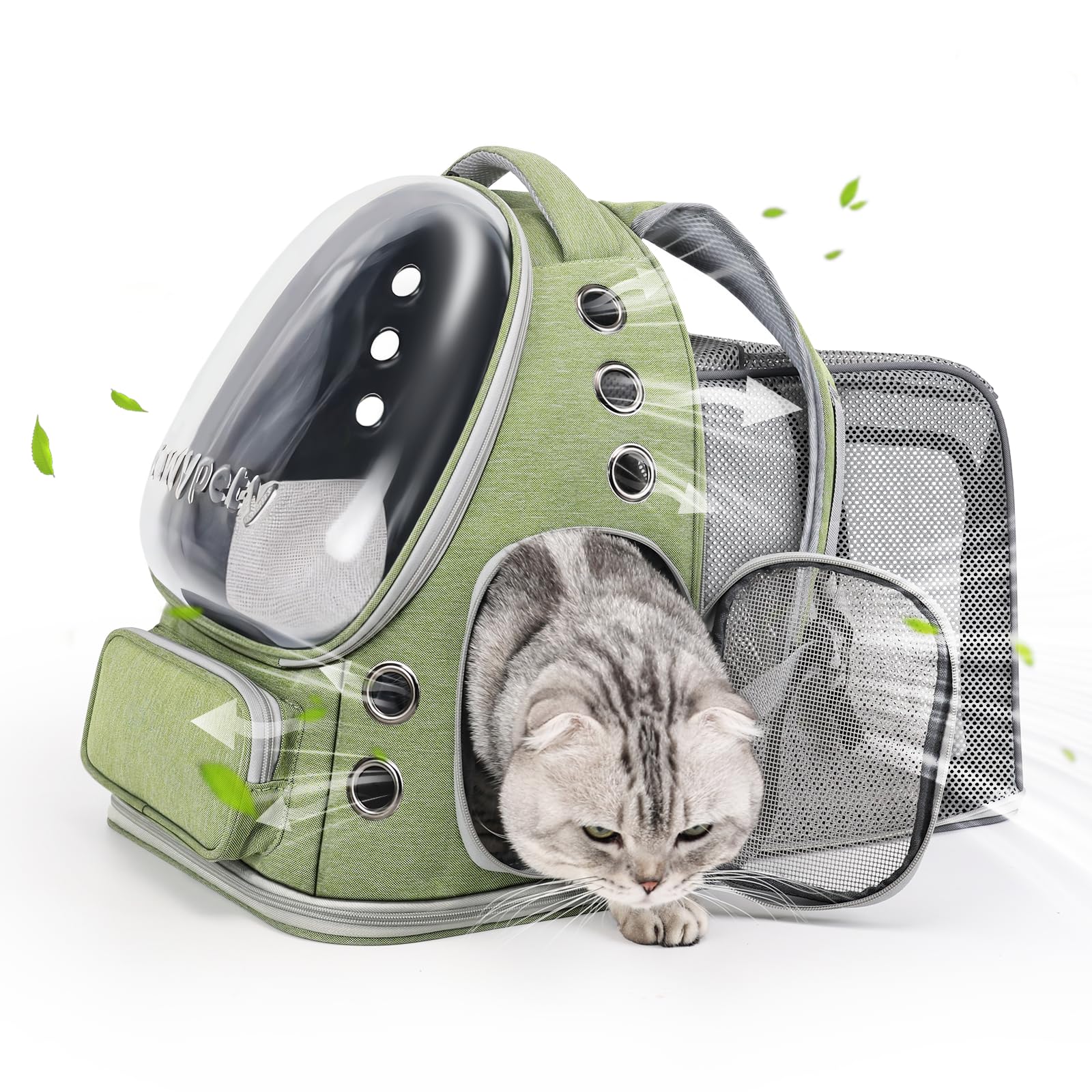 Cawypety Mochila Gato Expandible, vista frontal para mayor comodidad del animal.