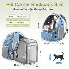 Vista lateral de la mochila para gatos con bolsillos y ventilación.