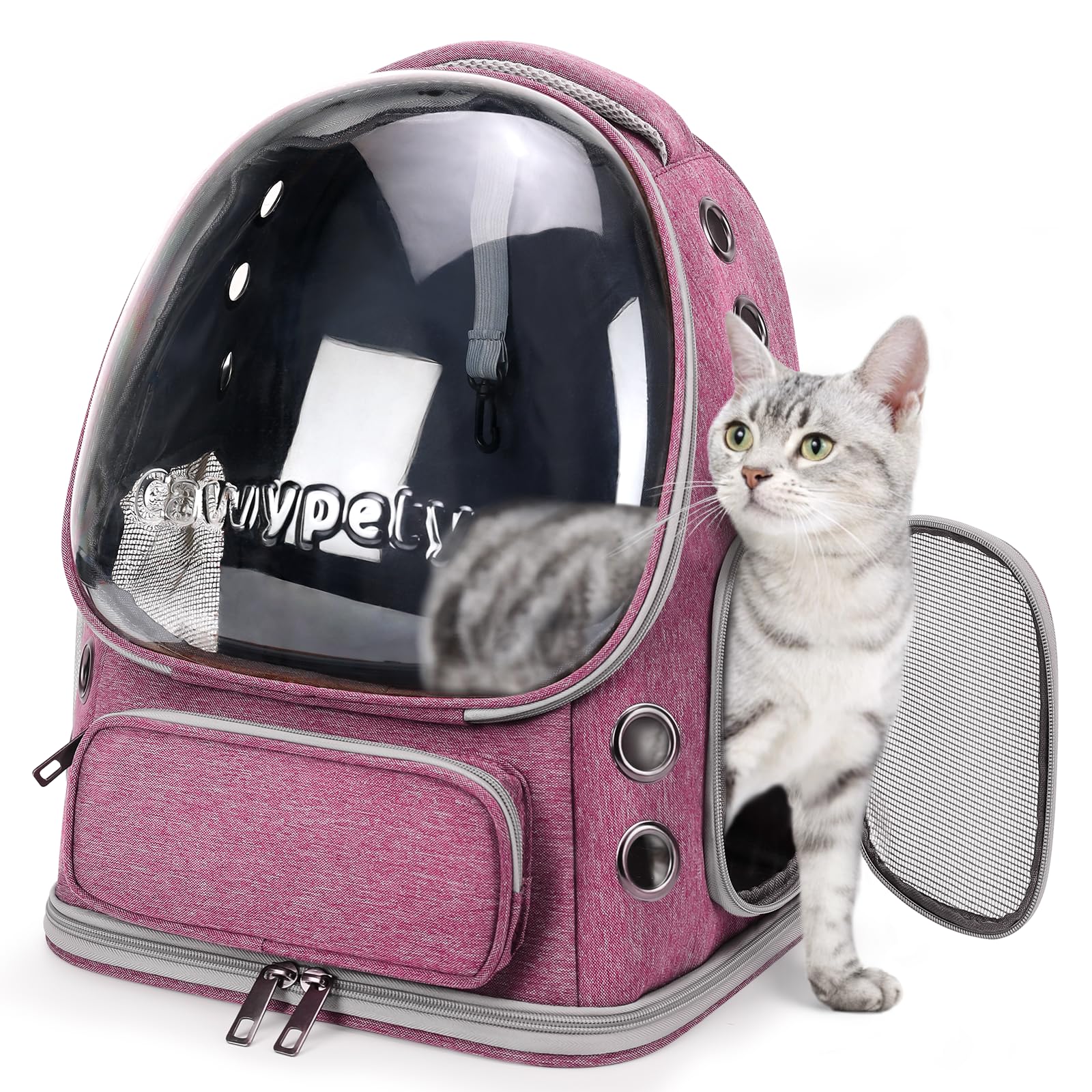 Mochila Cawypety para gatos con ventana frontal ventilada y luz natural.