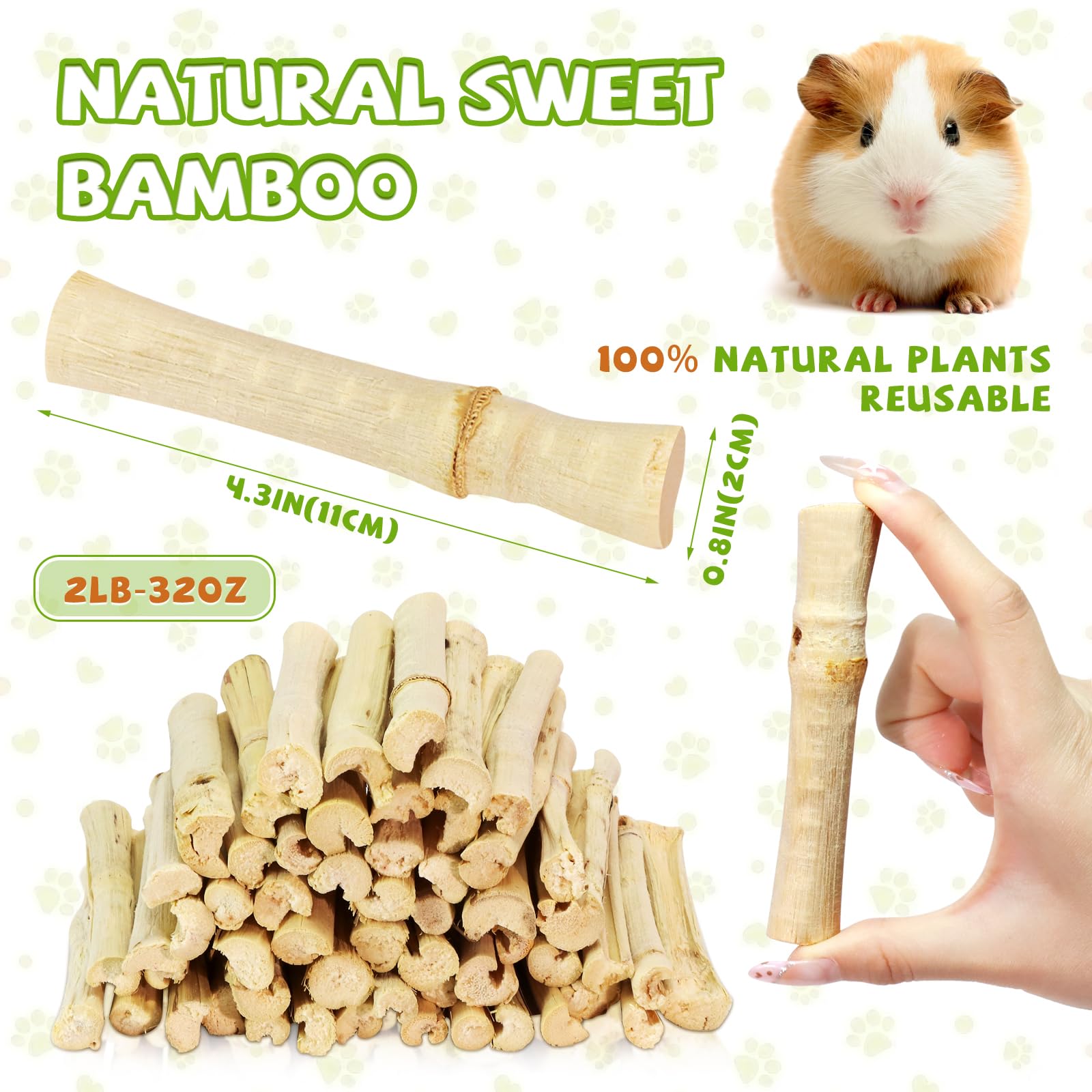 CCatswan juguete masticación bambú natural para cobayas, promueve juego y cuidado dental