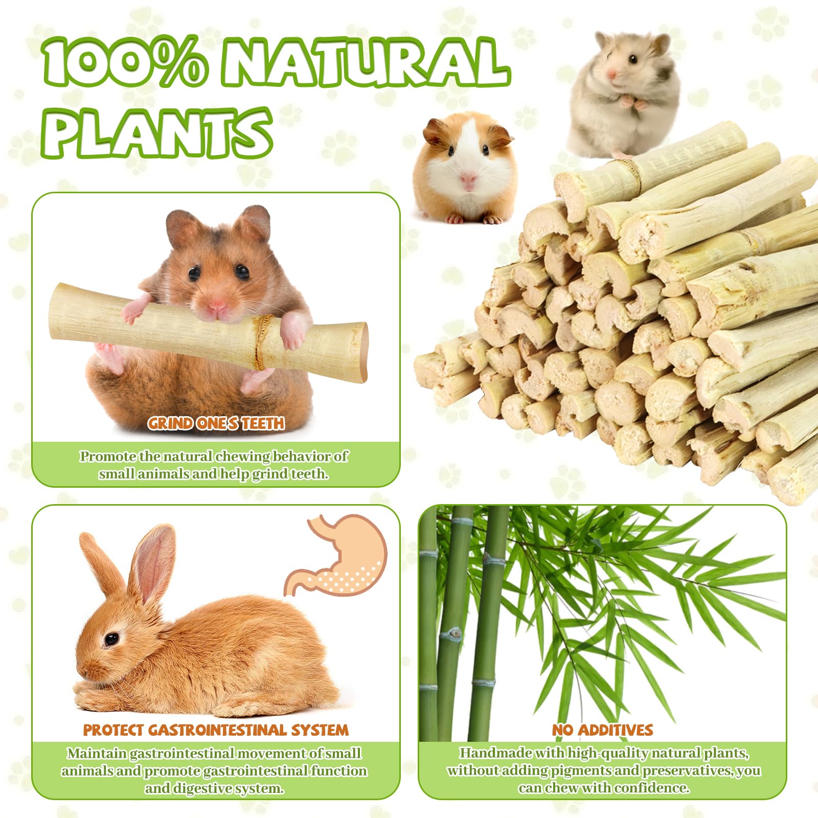 CCatswan palitos bambú para hámster, textura natural que reduce el aburrimiento