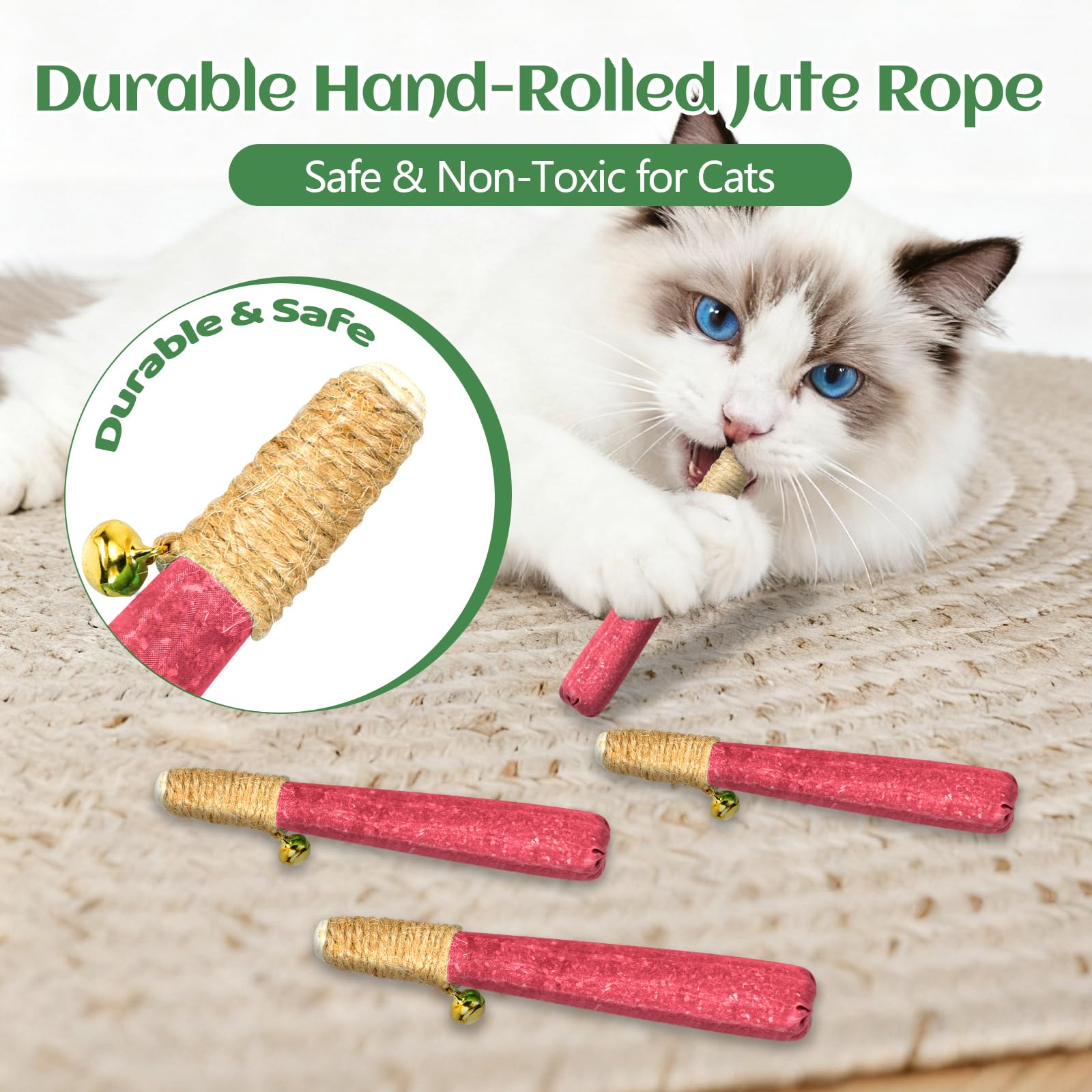 CealumVita enriquecimiento para gatos de interior con hierba gatera, sonajeros y cuerda masticable.