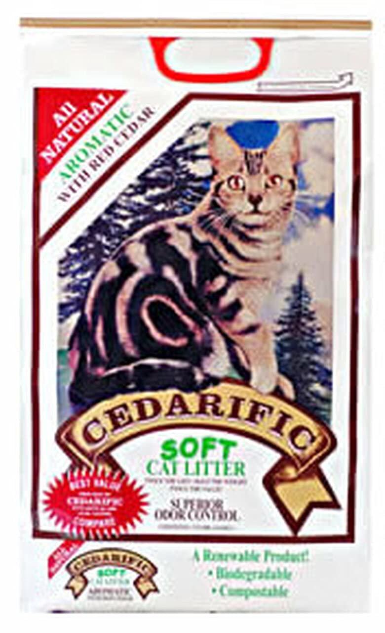 Cedarific arena de cedro para gatos; aroma natural y control de olores.