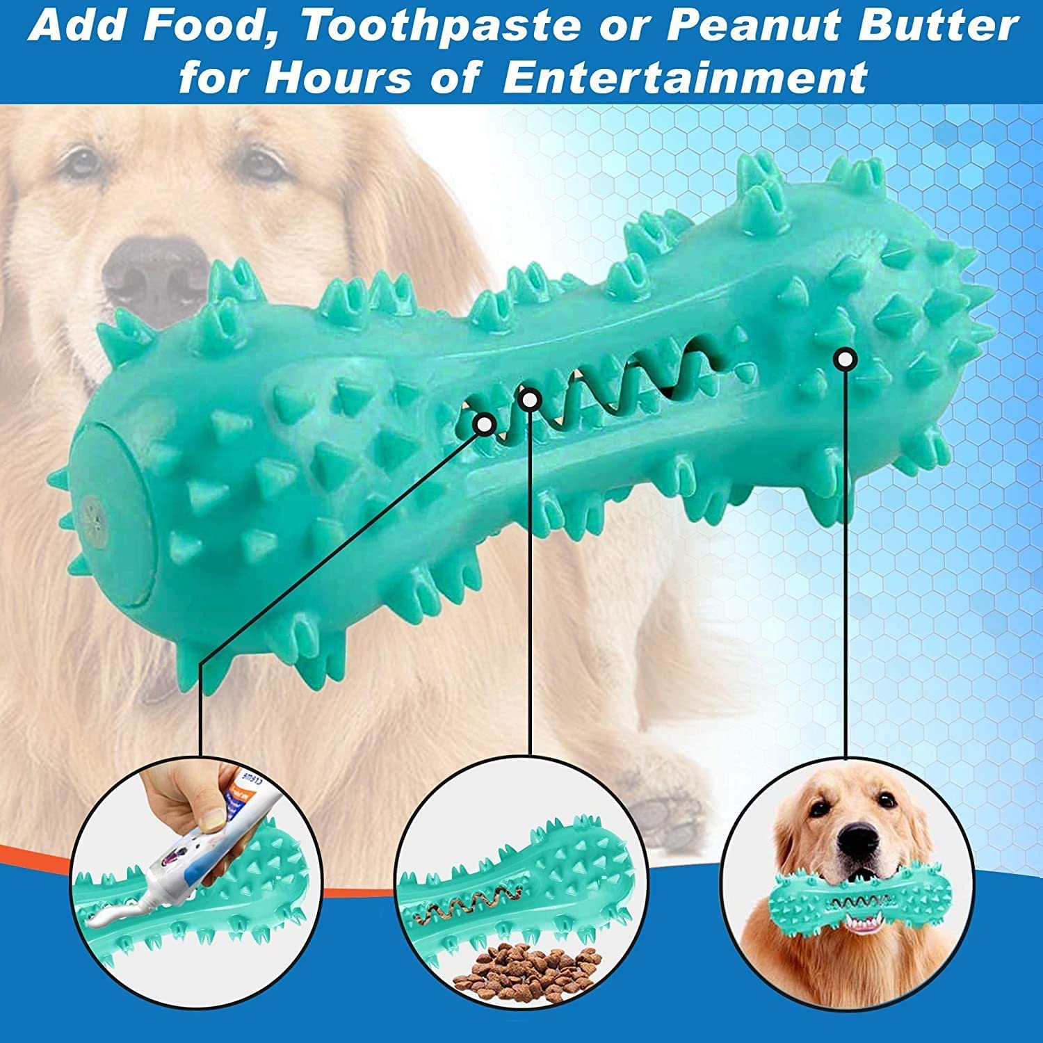 CERISURIO juguete rellenable para perros azul, práctico con golosinas