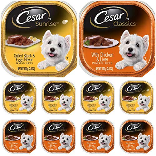 Cesar comida húmeda para perros, desayuno y cena, 10 envases de 3,5 onzas listos para servir