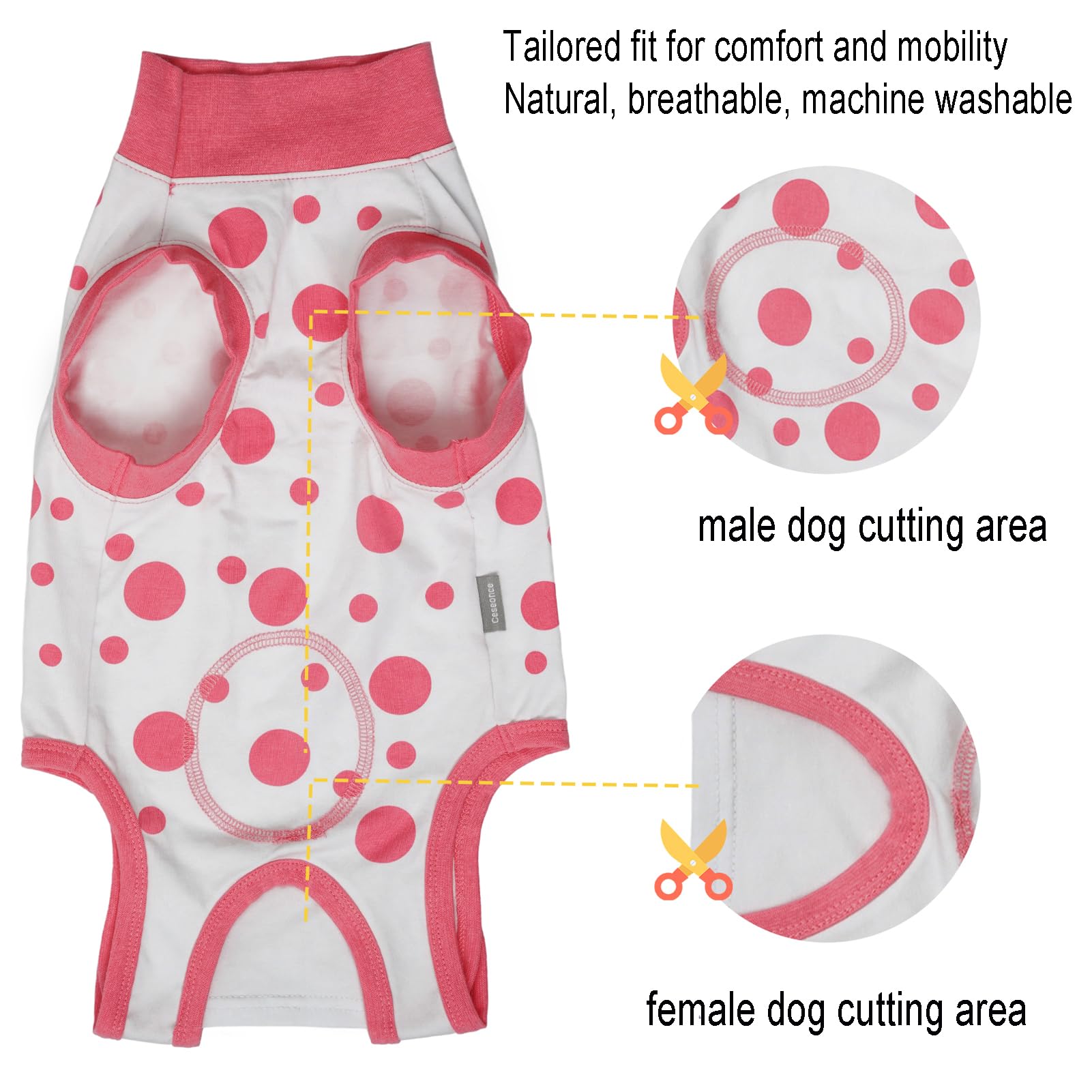 Ceseonce traje recuperacion perro abdomen ofrece acceso comodo para revisiones y limpieza de heridas.