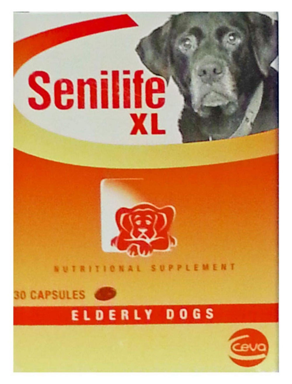 Ceva Senilife XL cápsulas, botella, apoyo cognitivo para perros mayores y salud cerebral