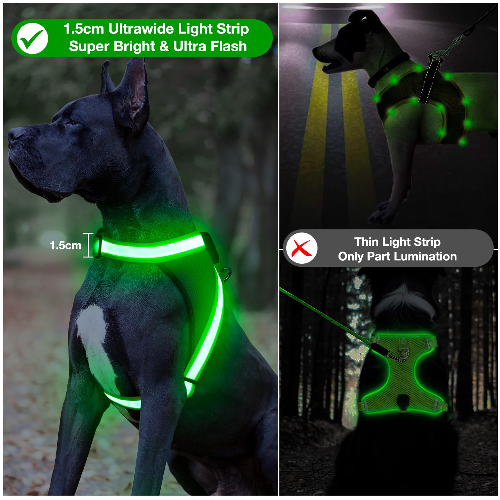 ChalkLit arnés para perro abrochado rápido, fácil de poner y ajustar.