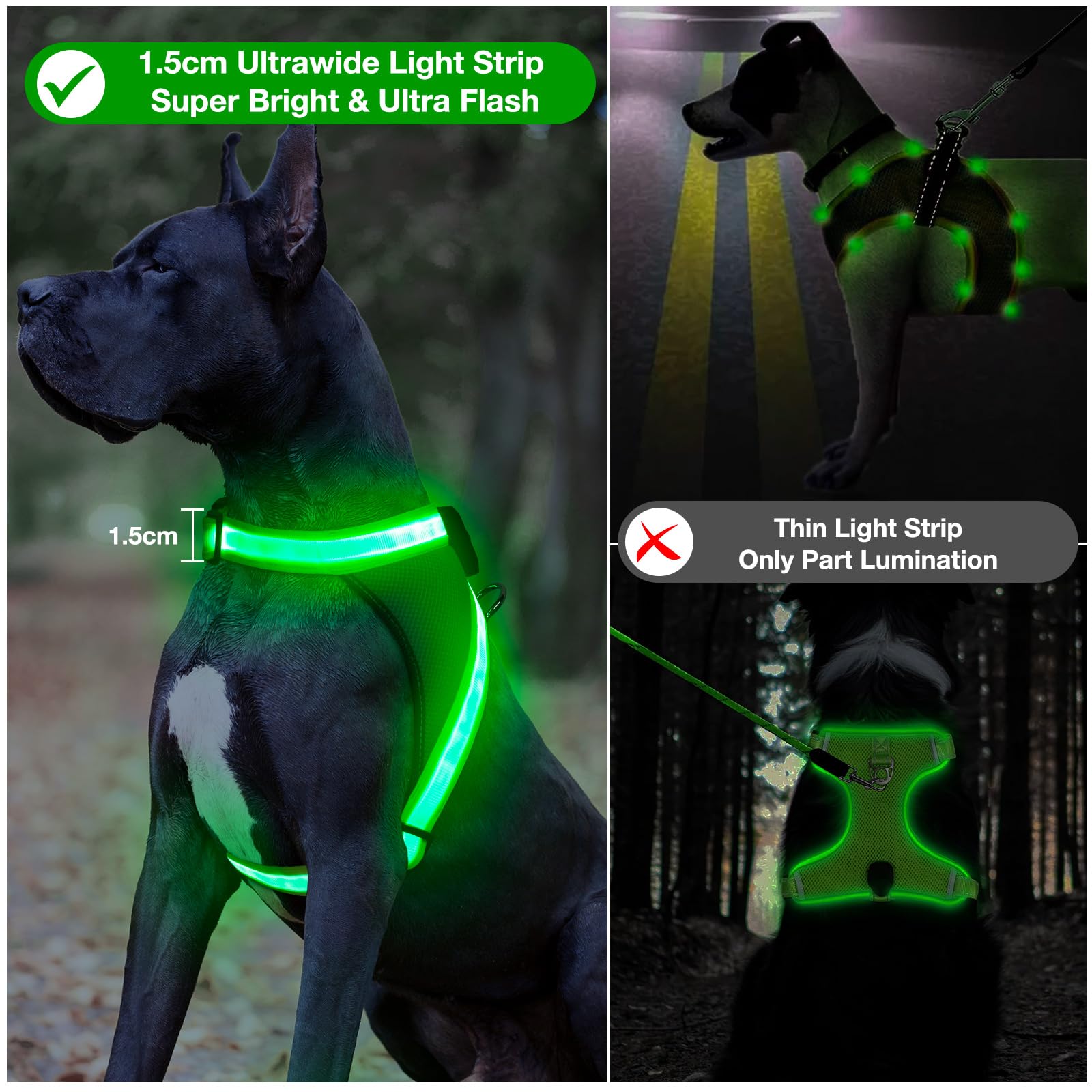 ChalkLit arnés led iluminación 360, permite localizar a tu mascota en la oscuridad.