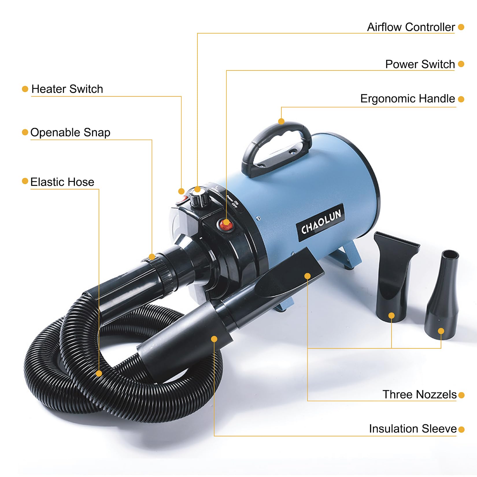 CHAOLUN secador para perros, manguera flexible, alcance amplio para áreas difíciles.