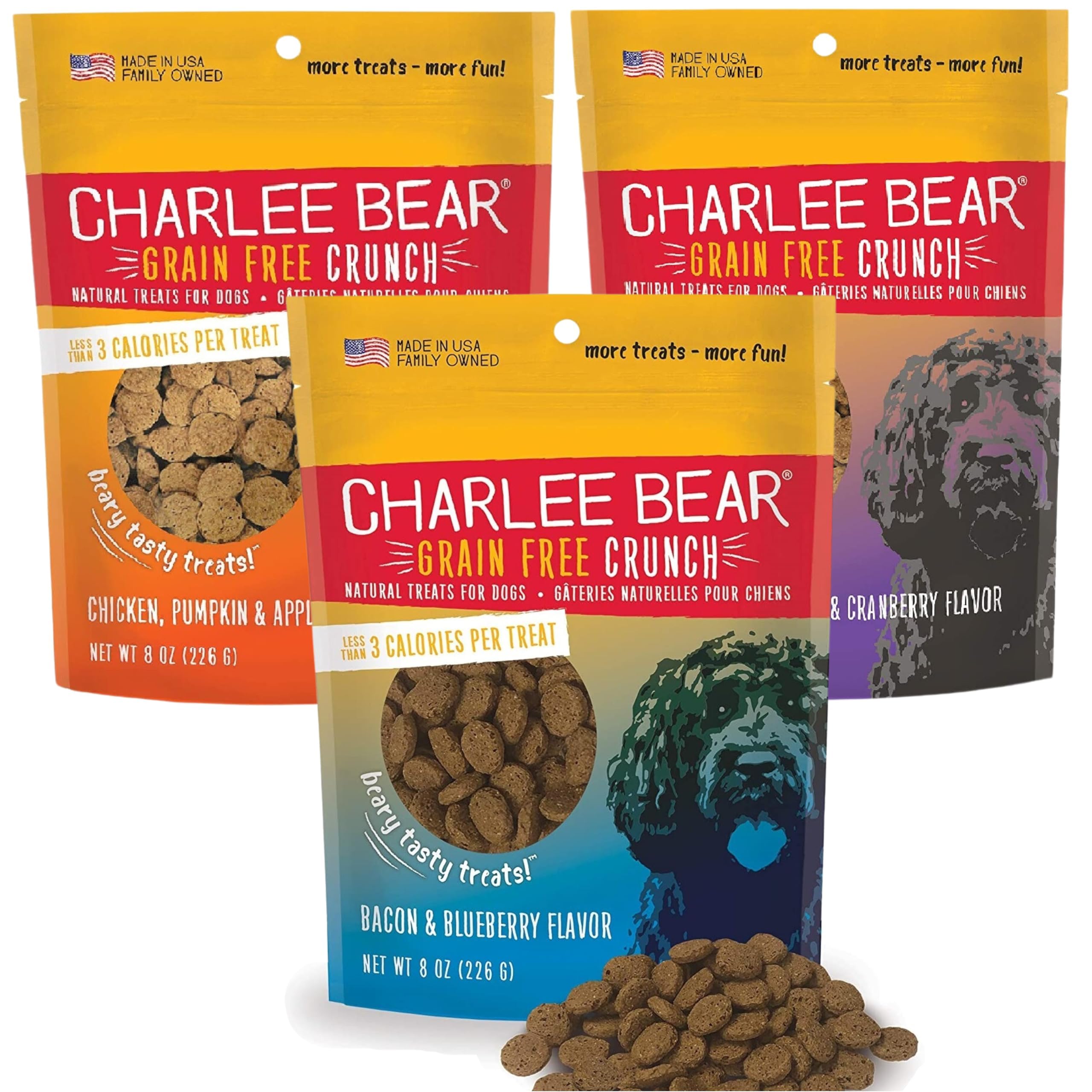 Charlee Bear entrenamiento para perros, crocante y ligero, solo 3 calorías por premio.