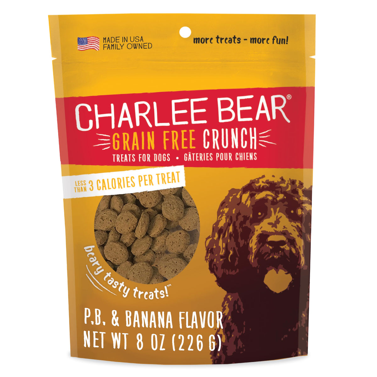 Charlee Bear golosinas sin grano con mantequilla de maní y plátano para entrenamiento.