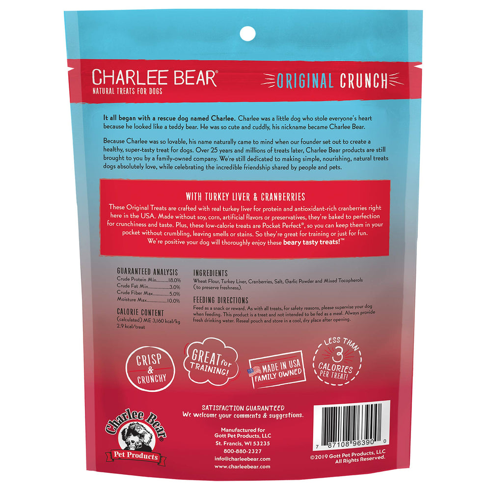 Charlee Bear Original Crunch, premio suave con hígado de pavo y arándanos.