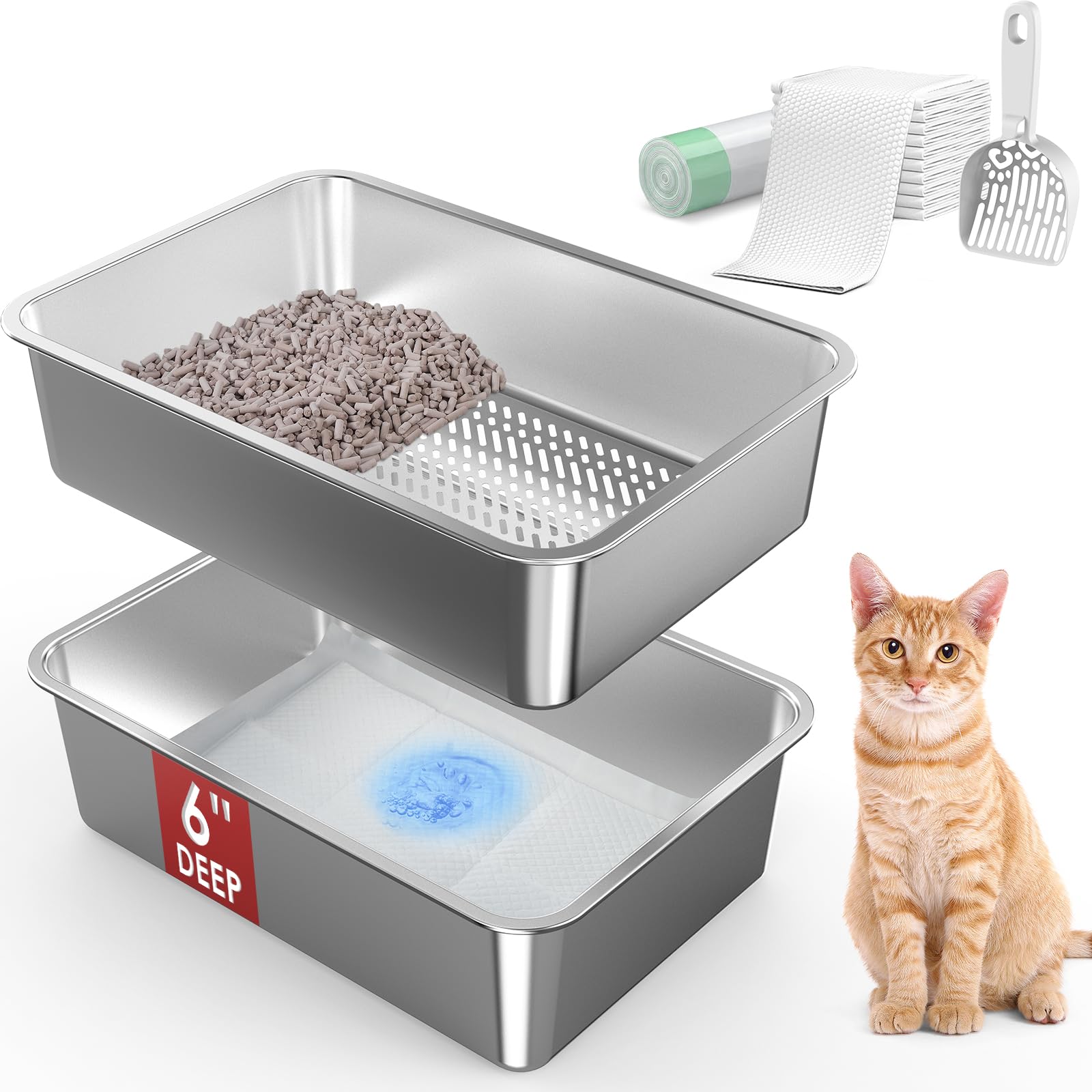 Charlie & Mollie caja-arena cribado acero inoxidable para control de olores