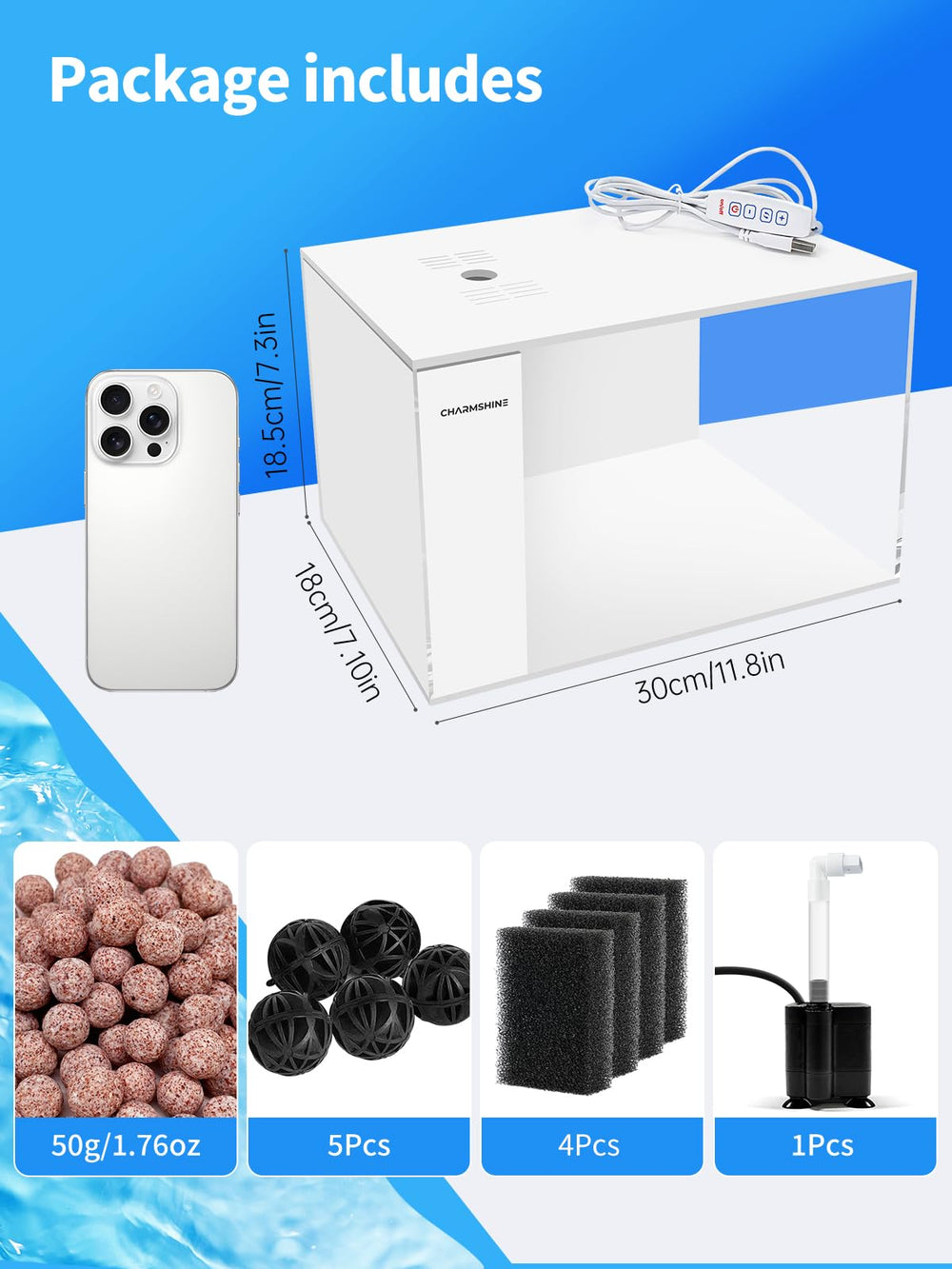 Charmshine Betta: filtración de tres etapas para agua clara.