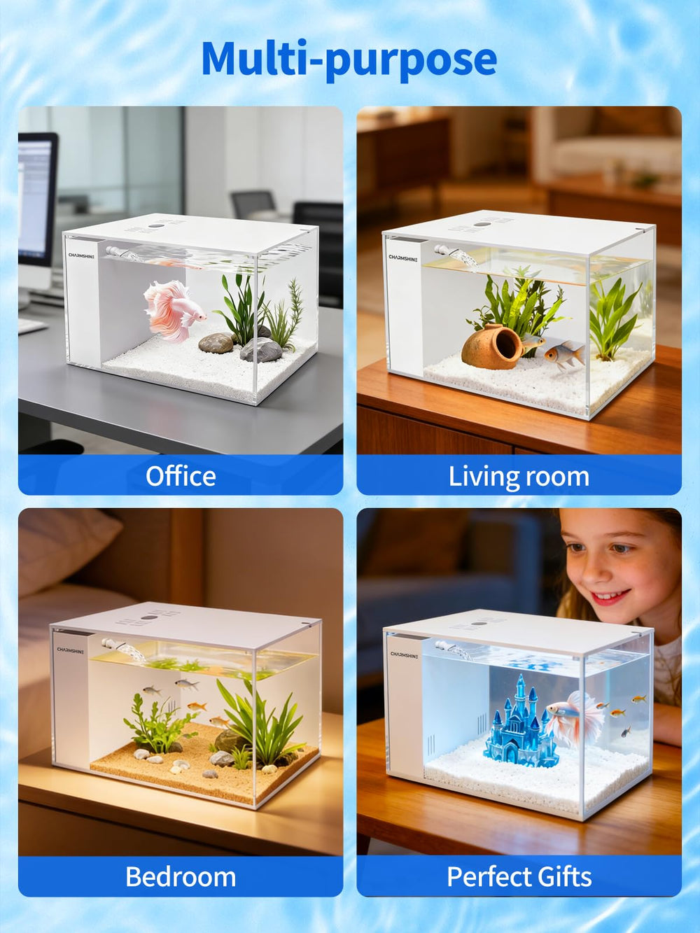 Charmshine Betta: hábitat miniatura para betta, gambas y plantas.