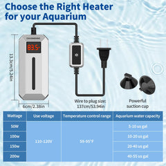Charmshine calentador 200W ajuste temperatura digital para estabilidad del acuario.