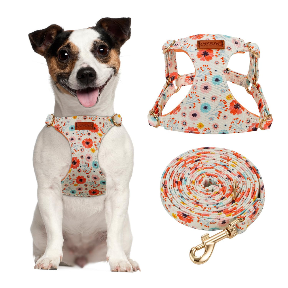 ARNÉS CHEDE sin tirones floral para perros pequeños, paseo cómodo.