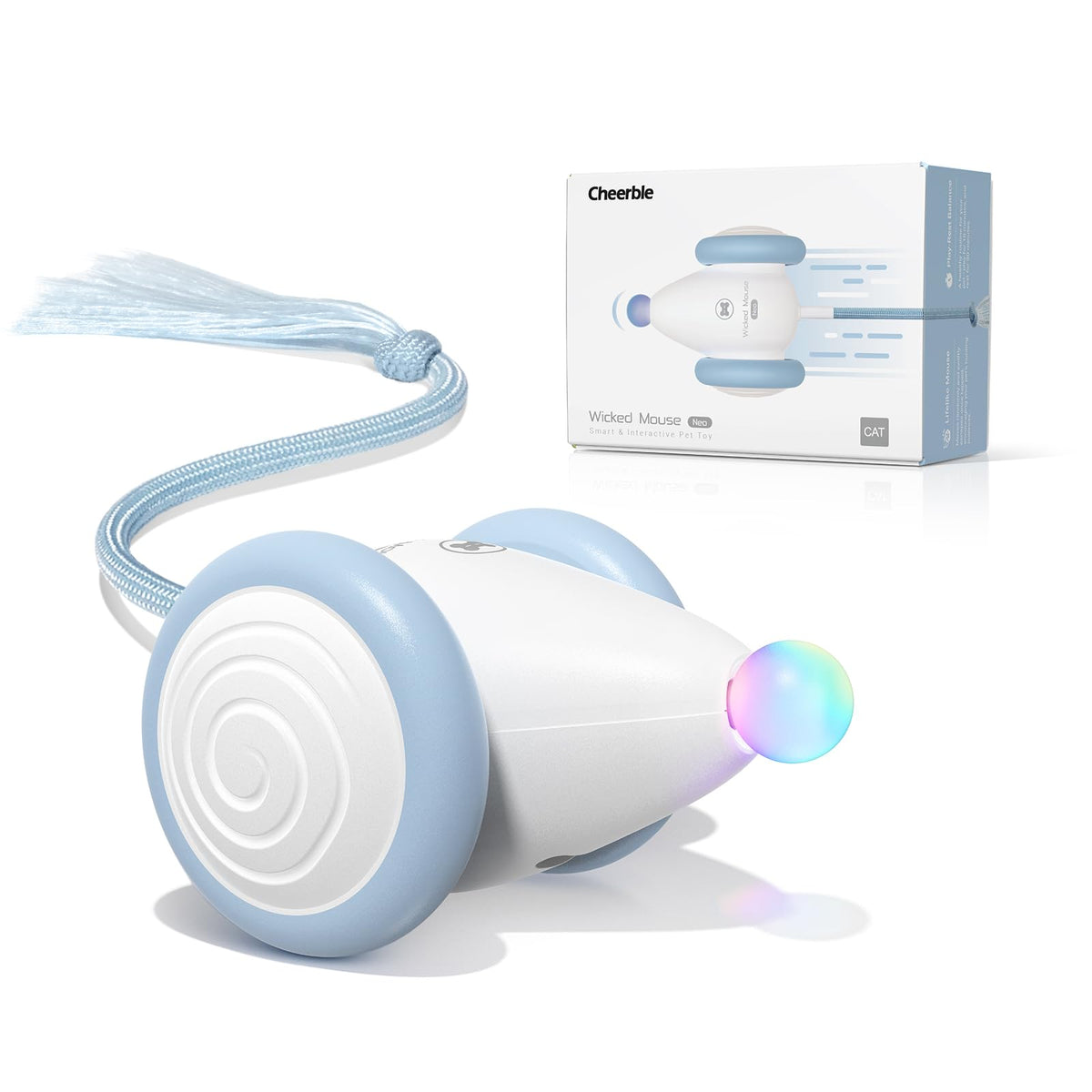 Cheerble Wicked Mouse Neo con cola y luces para estimular la caza de tu gato.