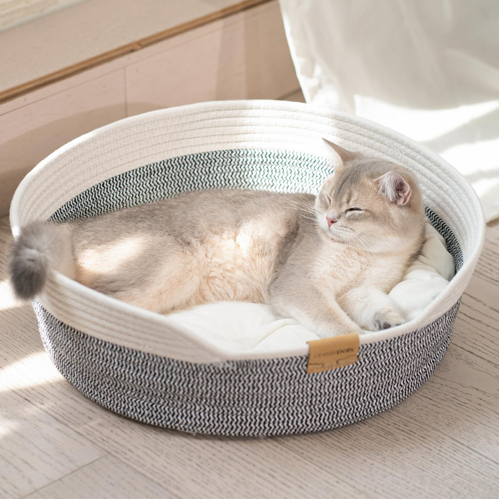 CHEERHOME PETS: cesta cama para gatos gris lista para descanso cómodo.