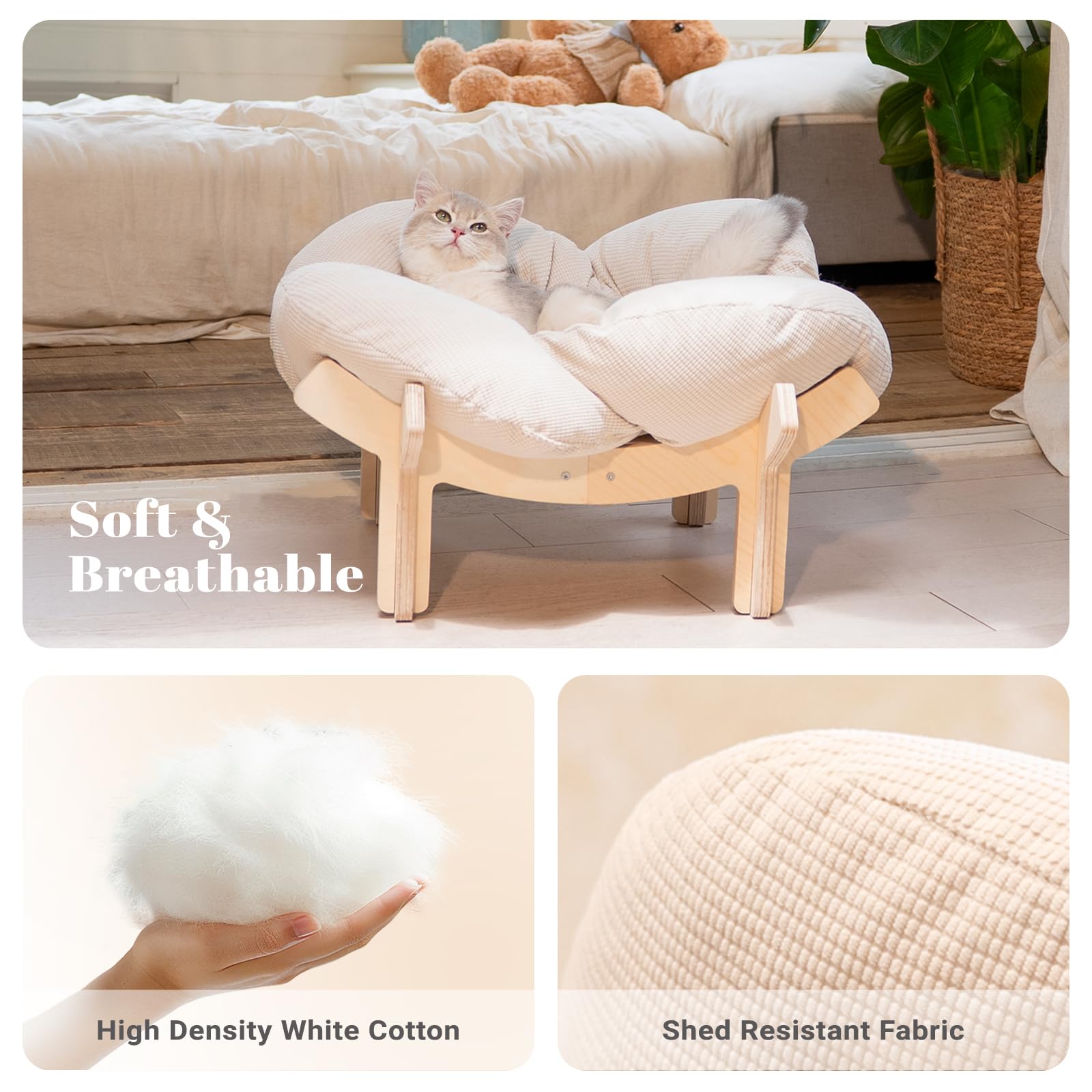 Diseño pétalos Cheerhome Pets, cama para mascotas con estilo floral y moderno.