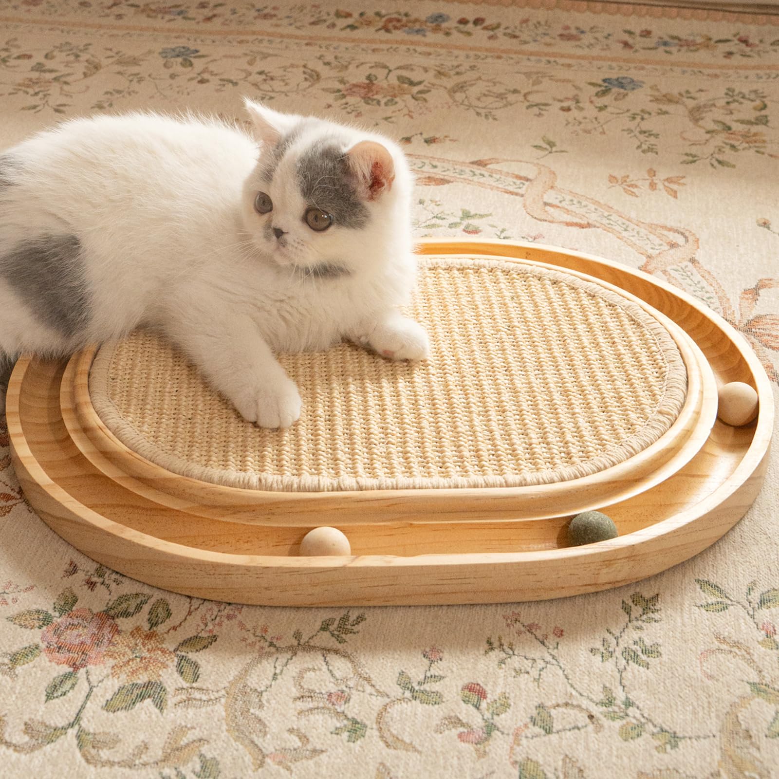 CHEERHOME PETS rasca-sisal de gato con pista de bolas para juego interactivo