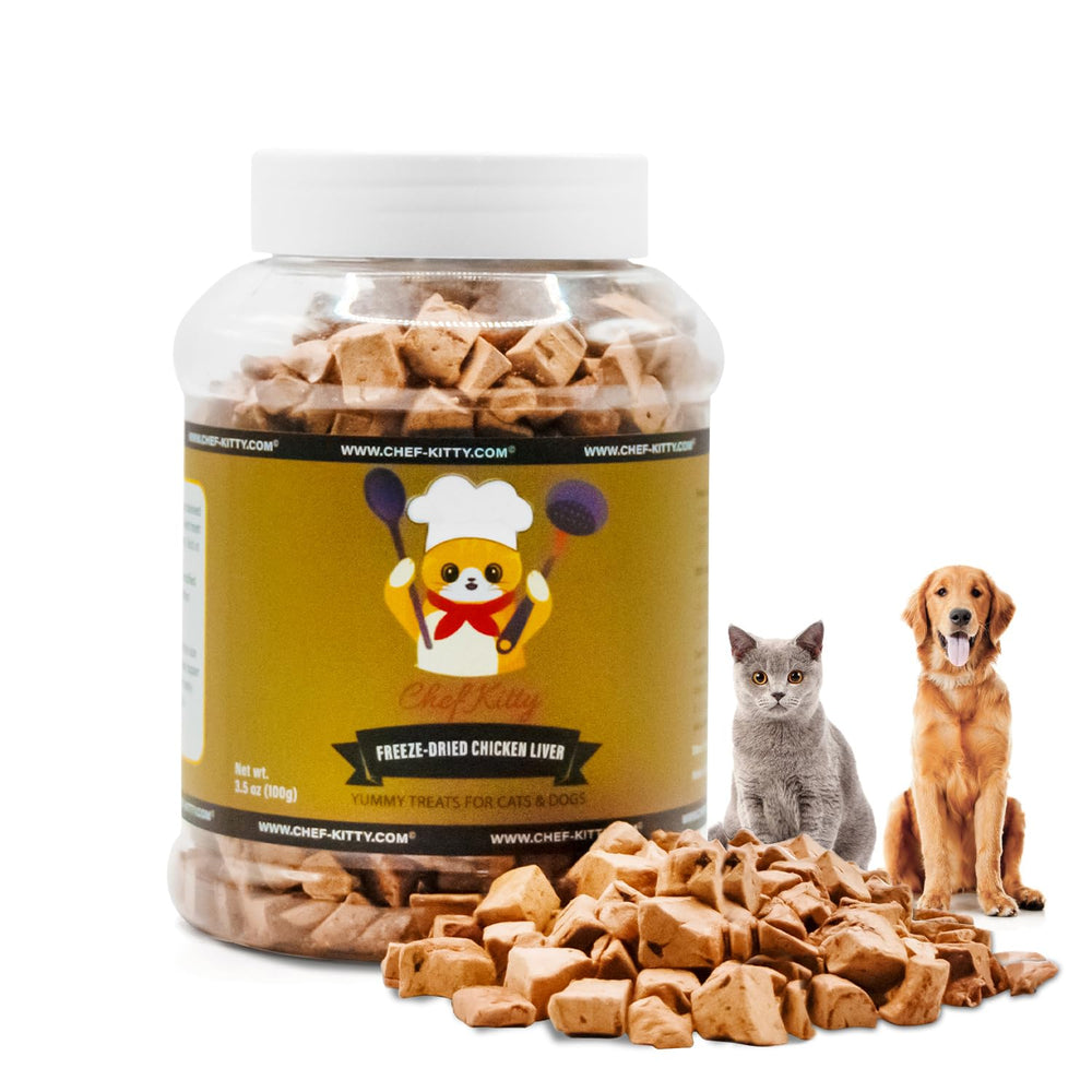 Chef Kitty Higado de Pollo Liofilizado en empaque, snack natural para mascotas