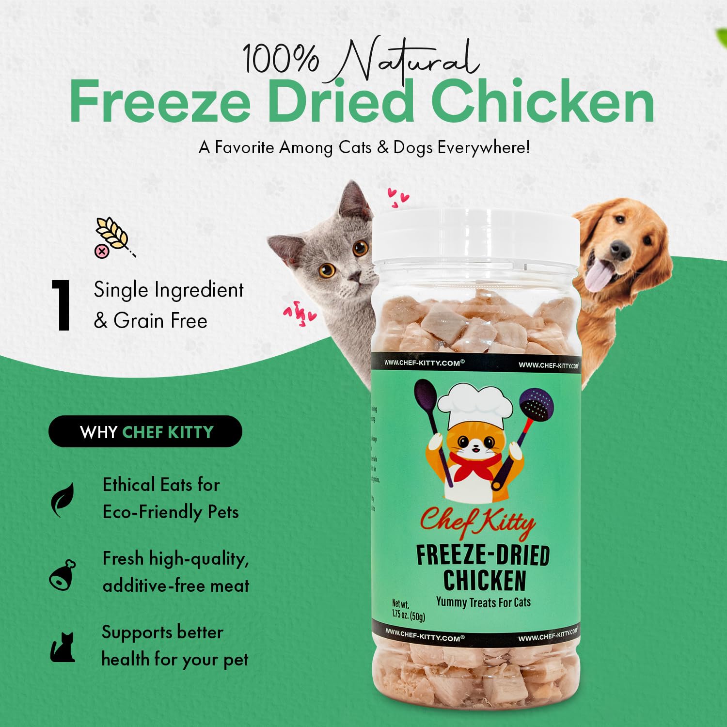 Chef Kitty ingrediente único pollo, proteína simple para gatos y perros