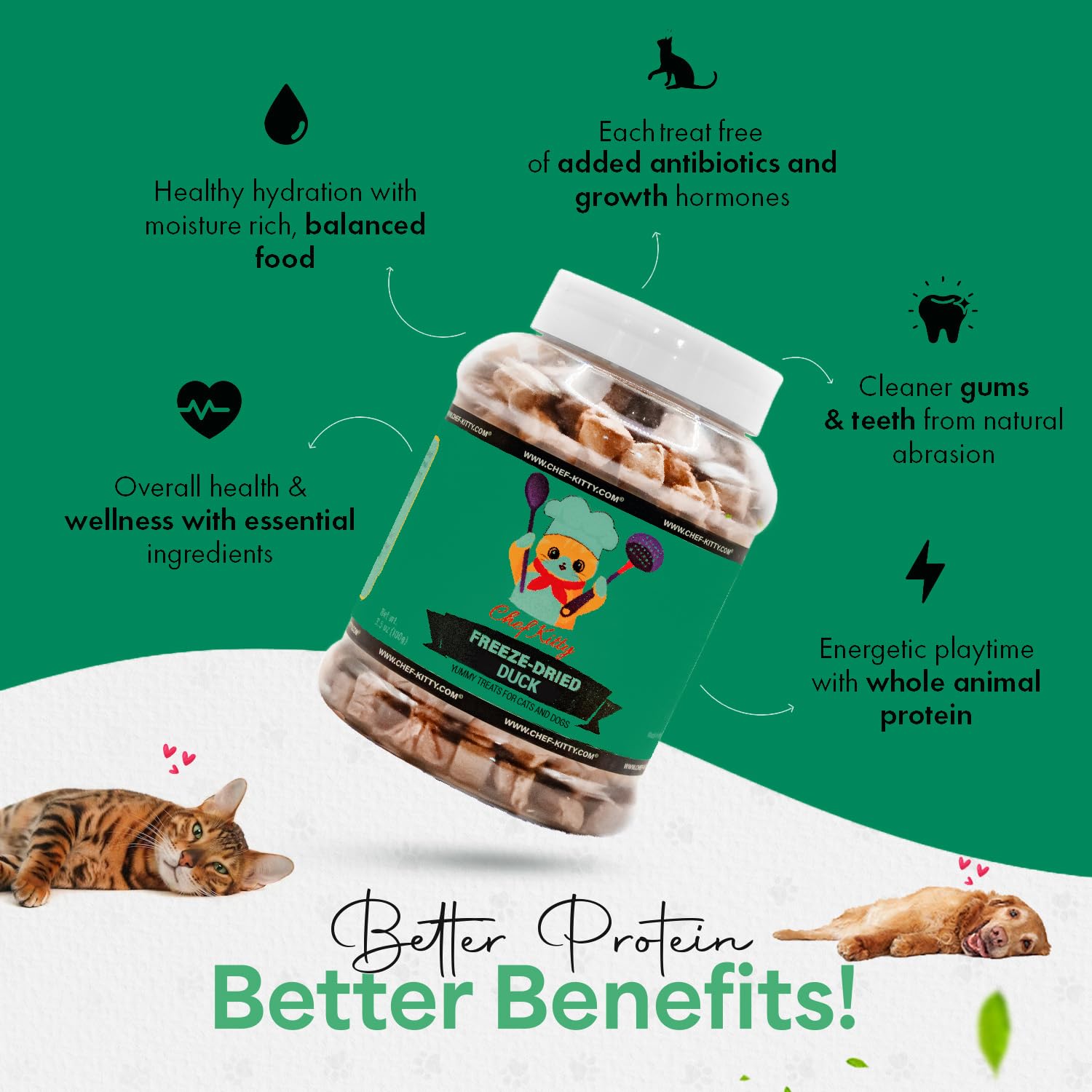 Chef Kitty tiras de pato: snack proteico para perros activos.
