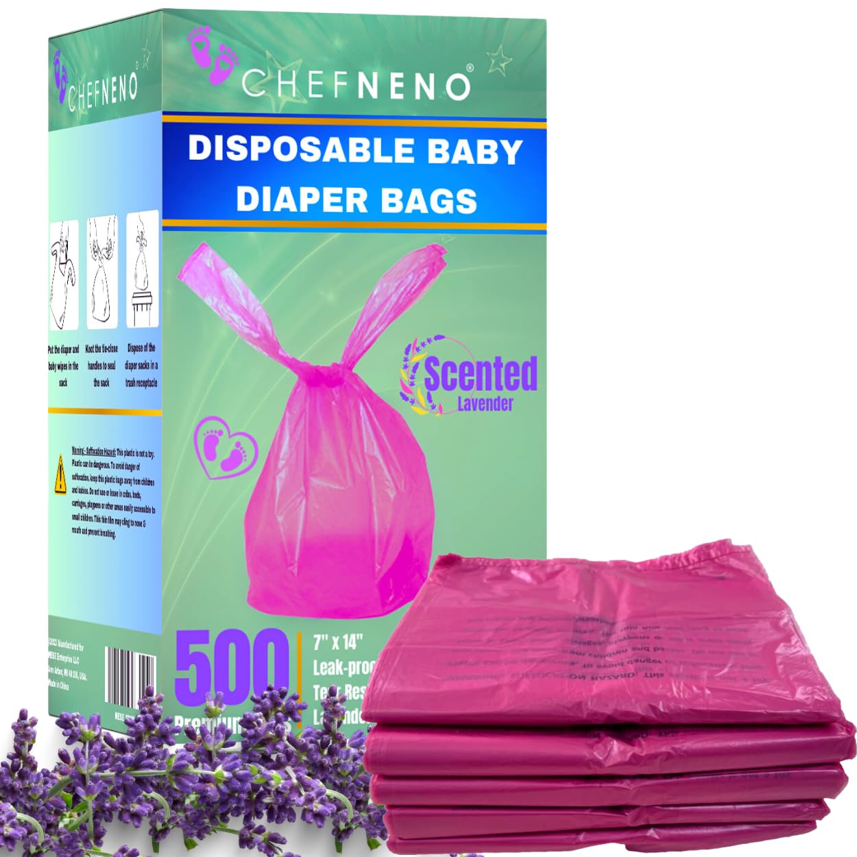 CHEFNENO paquetes de 500 bolsas para pañales y mascotas