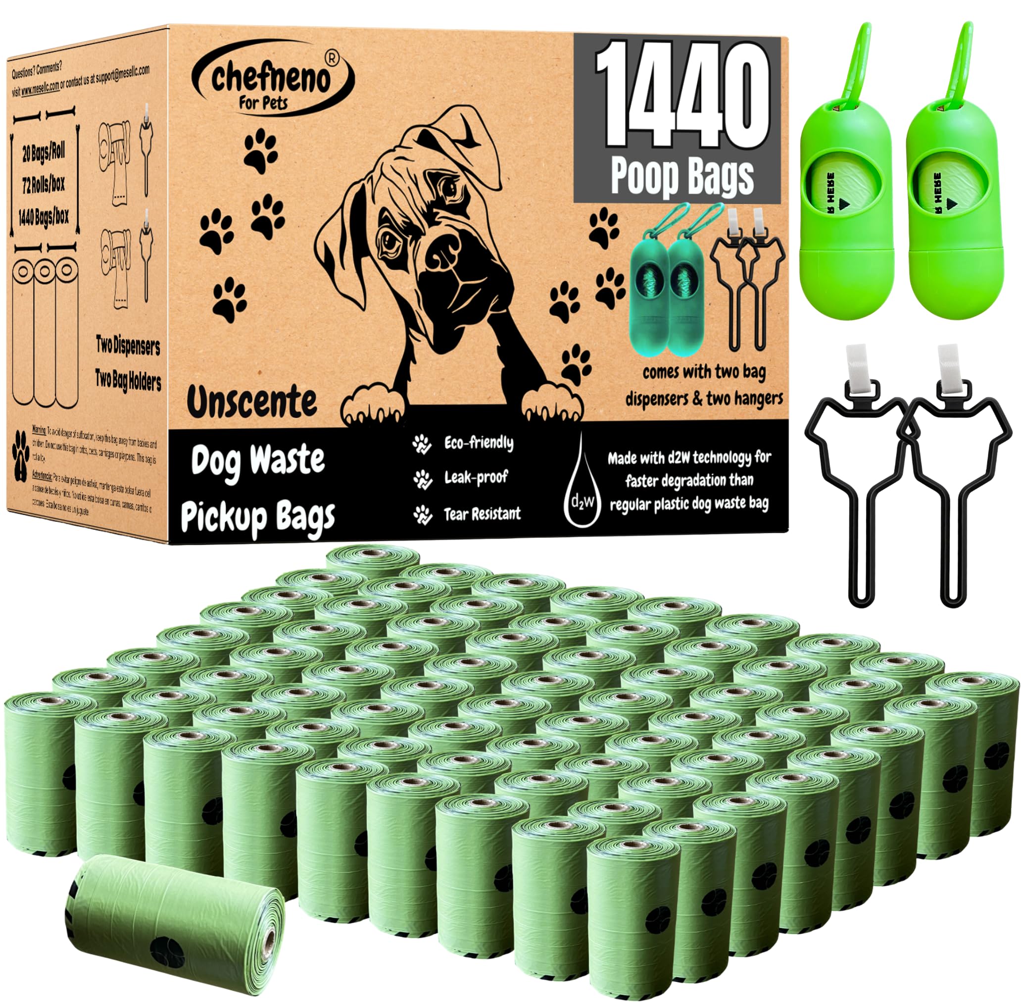 Bolsas CHEFNENO biodegradables con dispensador para recogida rápida de excrementos.