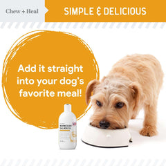 Chew + Heal Labs aceite de salmón para perro, etiqueta clara