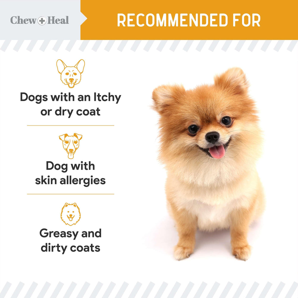 Chew + Heal Labs aceite de salmón para perro, mezclado en comida