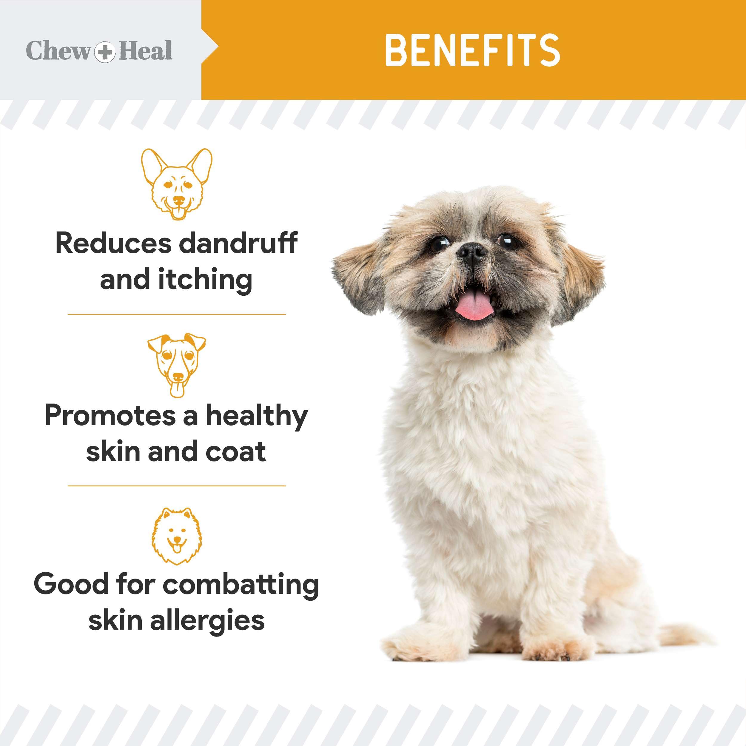 Chew + Heal Labs aceite de salmón para perro, pelaje brillante